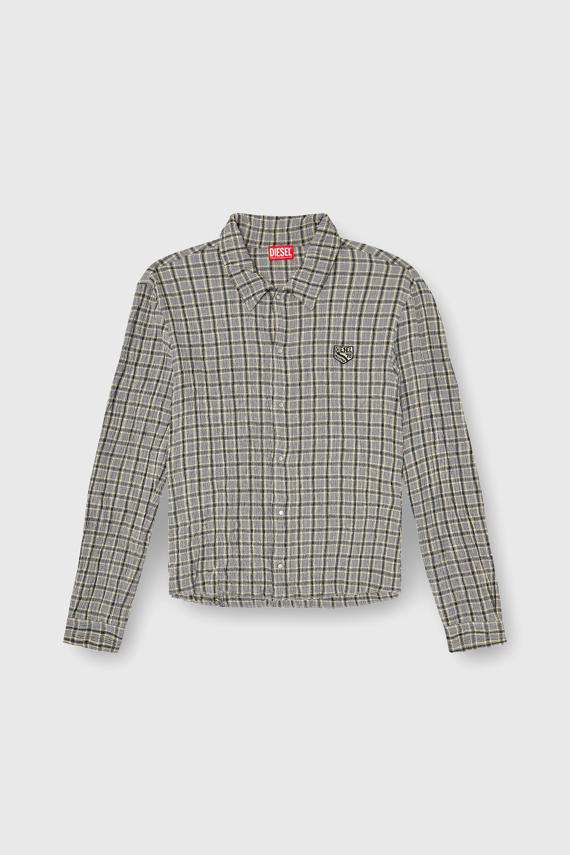 Diesel - S-SEERK, Man's Check shirt with seersucker effect in Green/Grey - 2