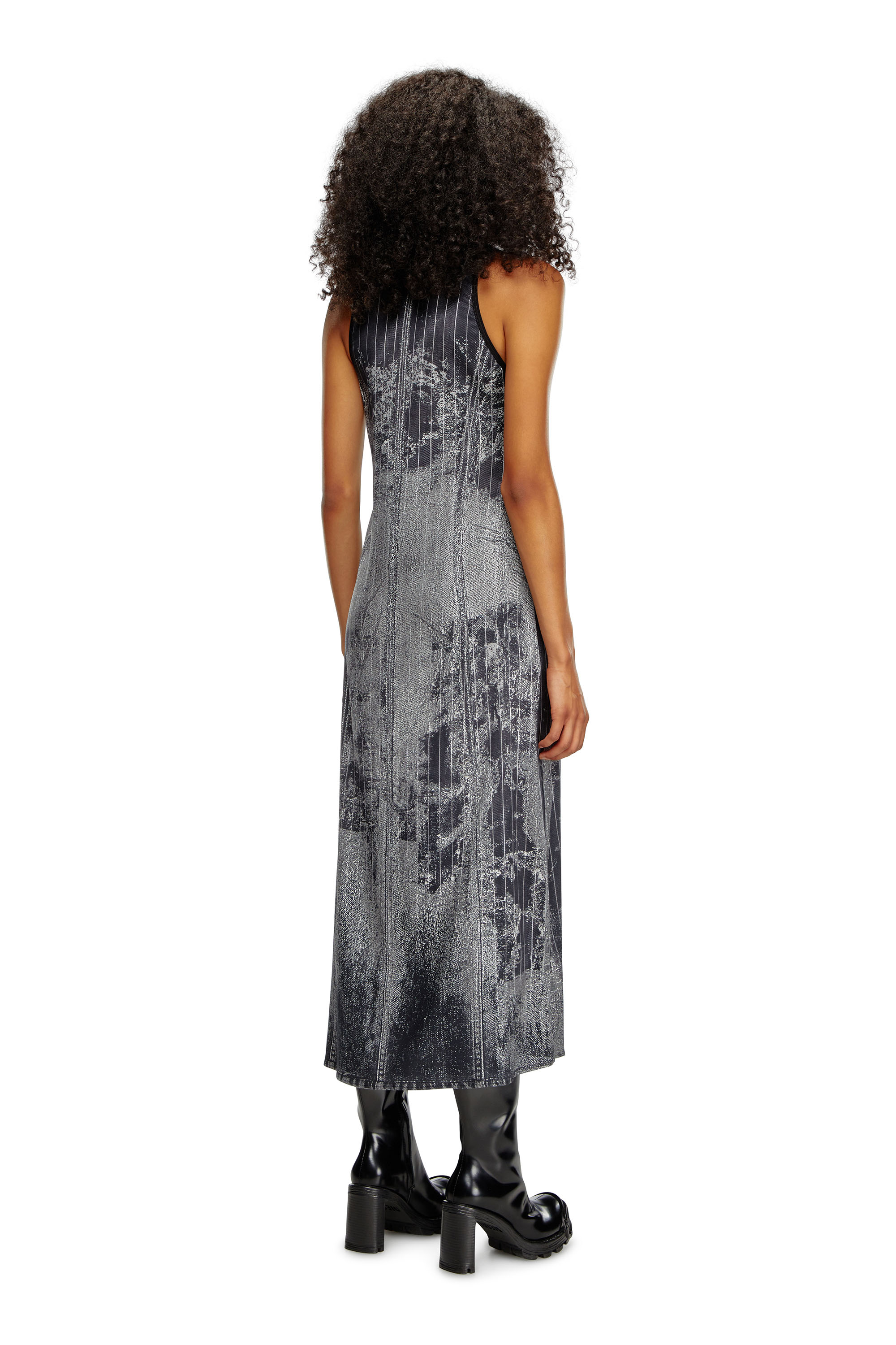 Diesel - D-SCREET, Woman's Midi dress with print of pinstripe denim in Black - 3