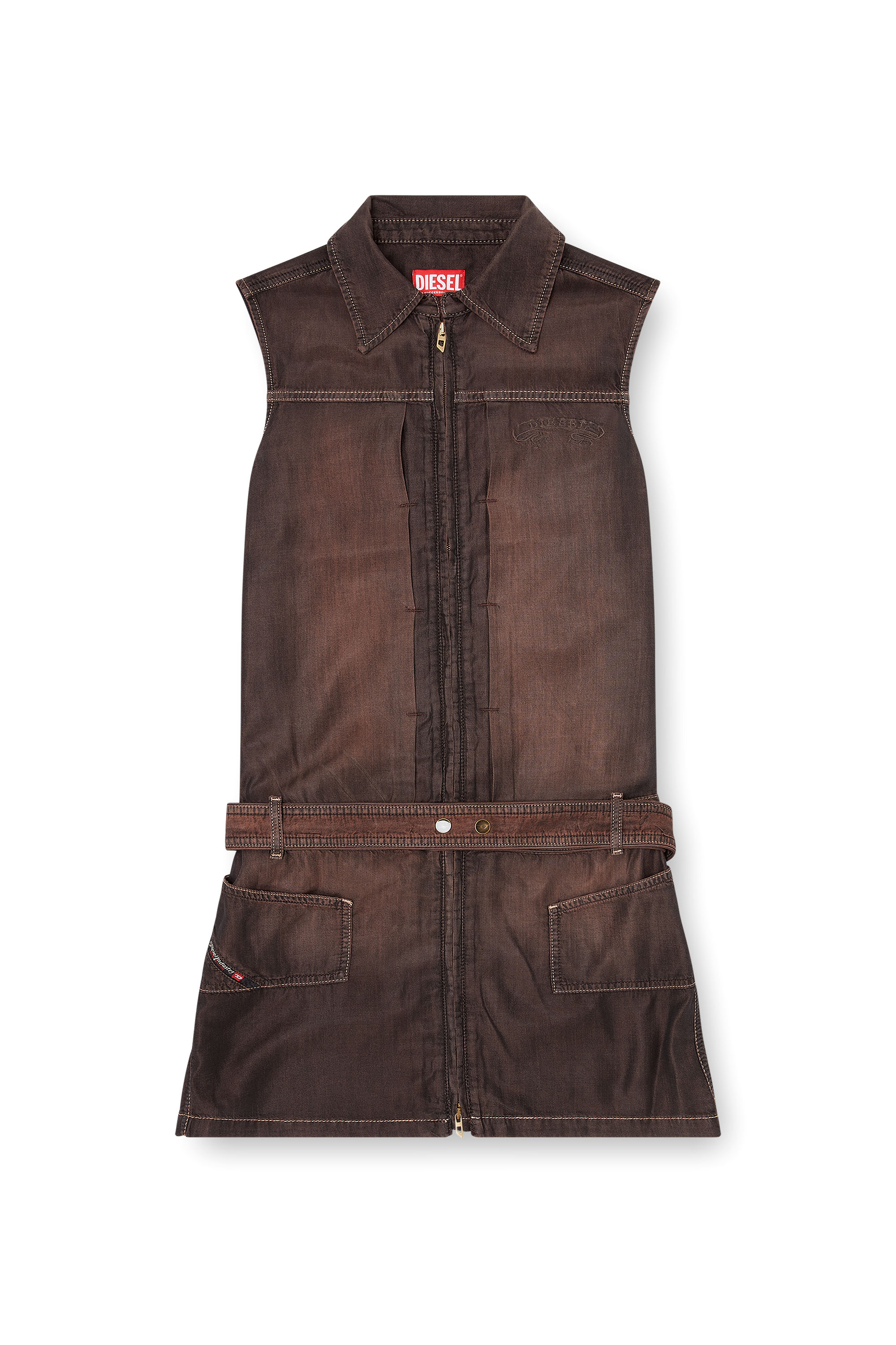 Diesel - DE-EDROS-S, Woman's Minidress in fluid coated denim in Brown - 2