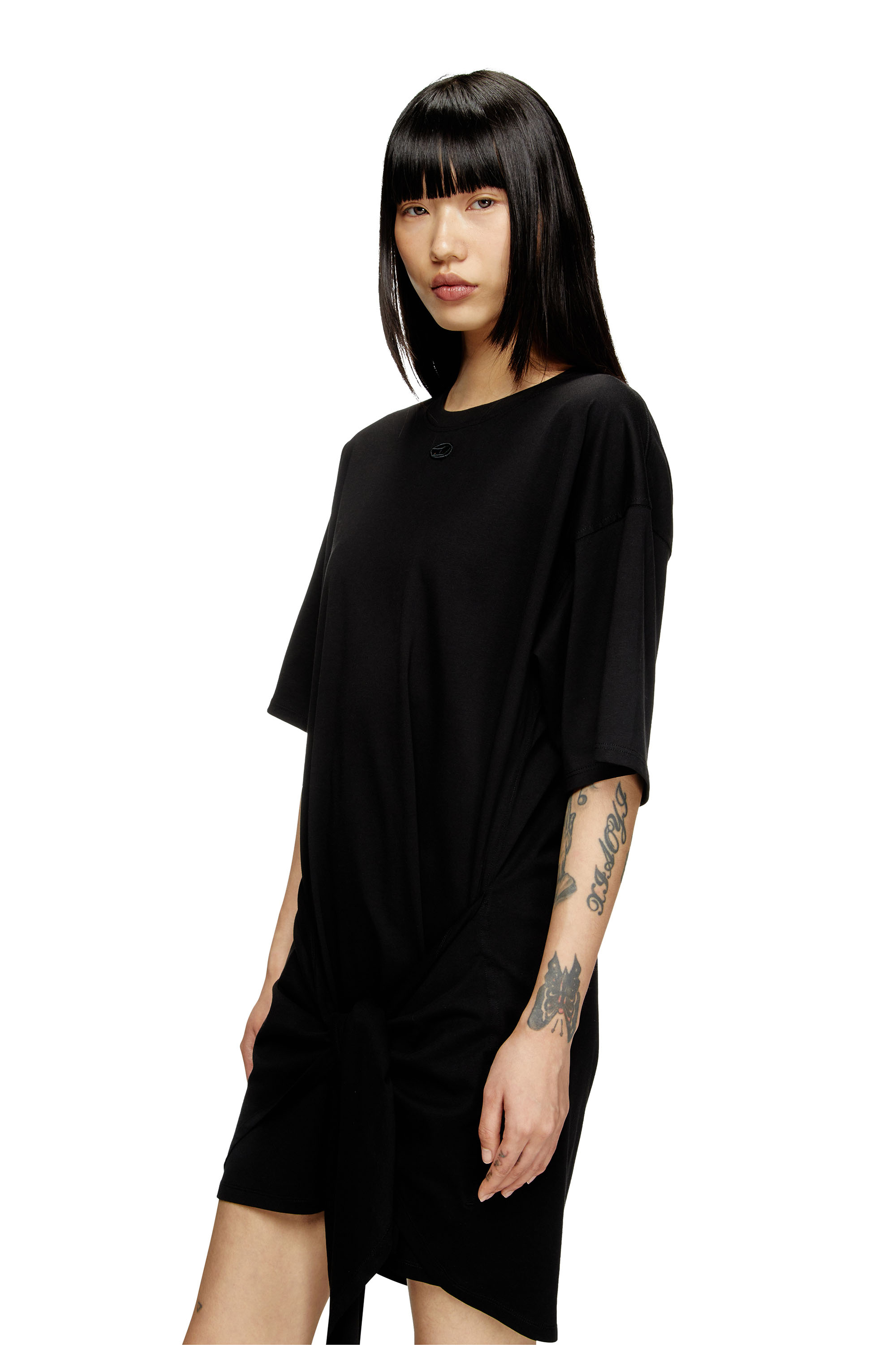 D-EIVOR, Black Diesel - D-EIVOR, Woman's T-shirt dress with tie front in Black - 5