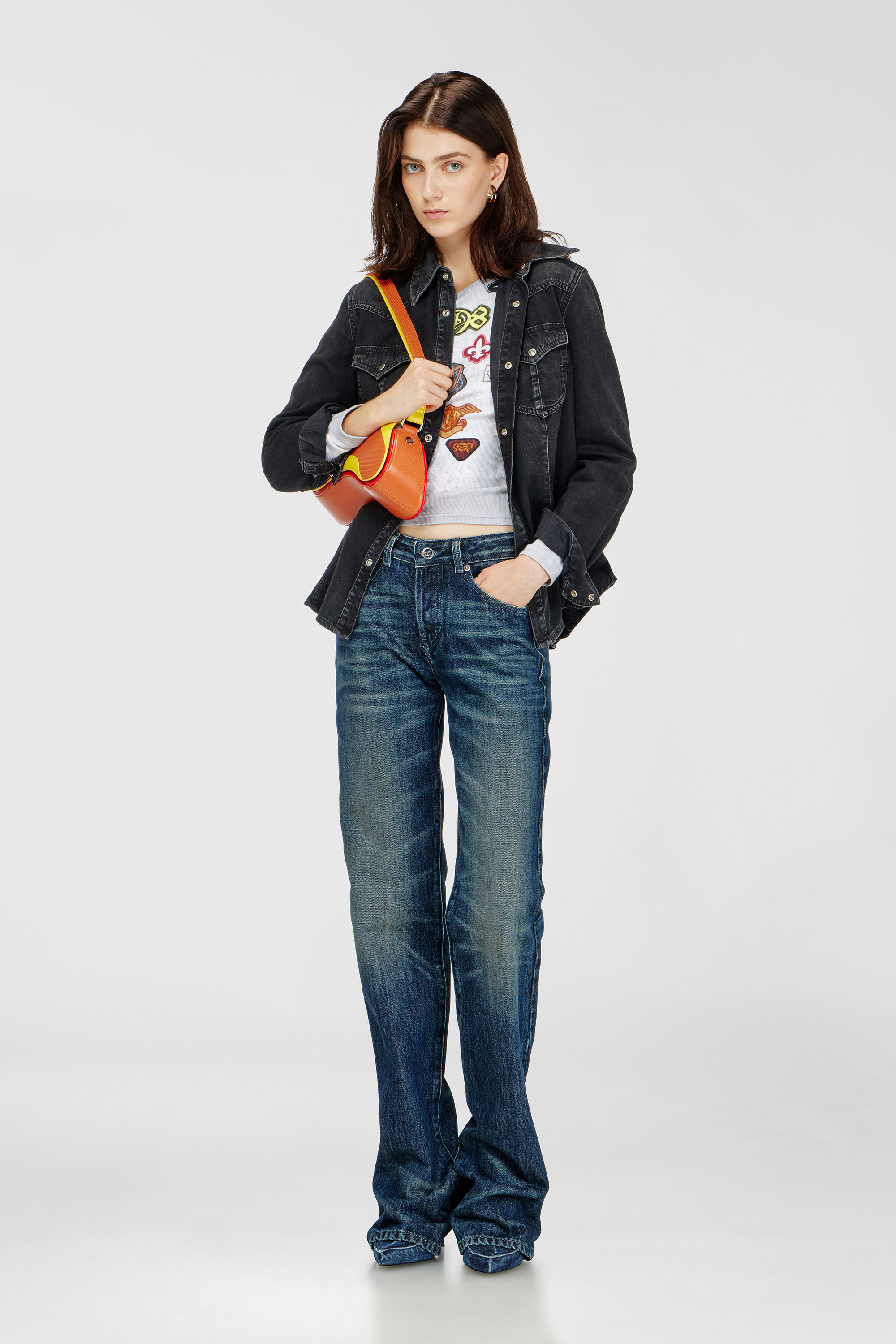 Diesel - DE-WAVES, Woman's Western shirt in treated denim in Black - 1