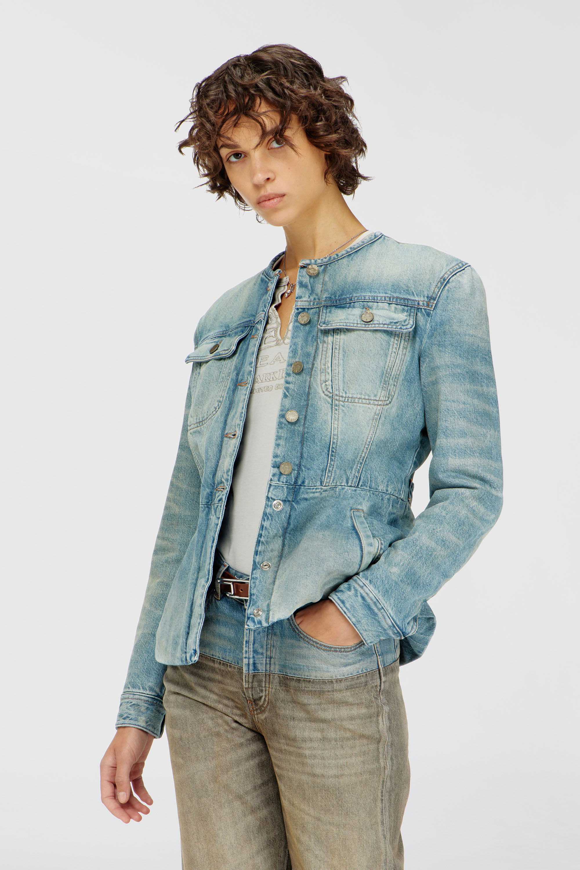 Diesel - DE-CALION-S1, Woman's Collarless denim jacket in Light Blue - 3