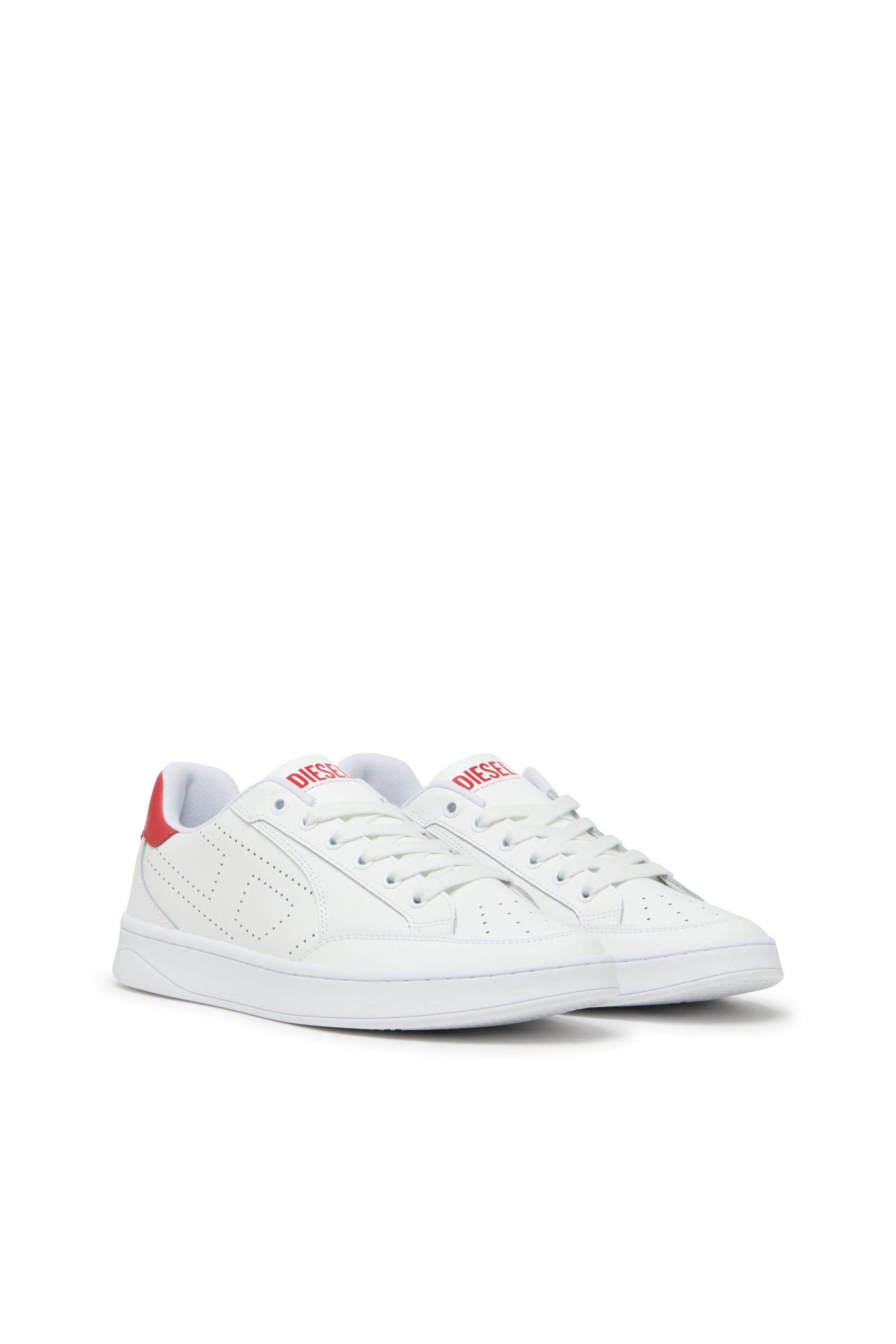 Diesel - S-DAKOTA LOW, Man's Leather sneakers with perforated logo in White/Red - 2