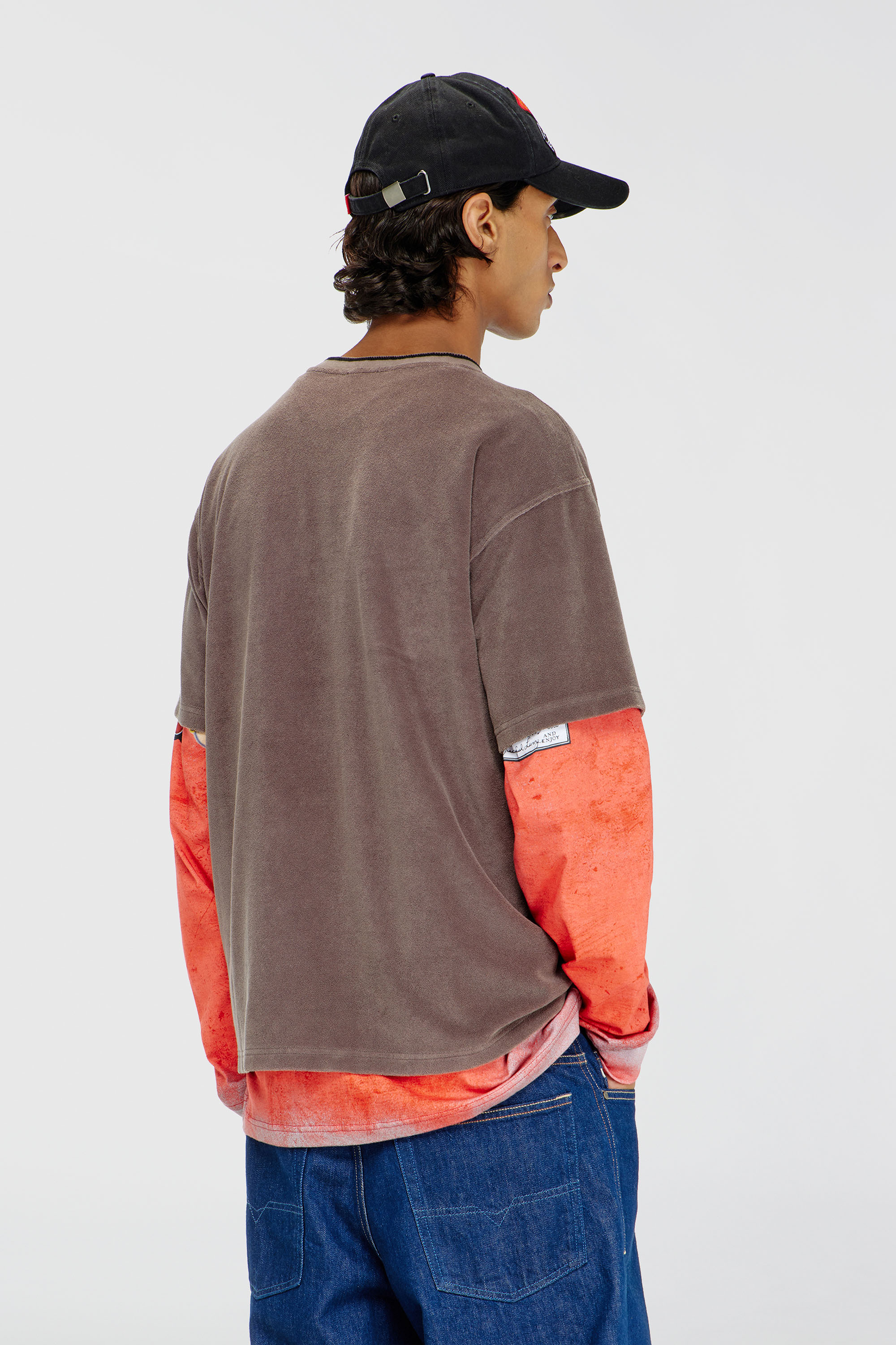 Diesel - T-SPONGY, Man's Chenille T-shirt with shield patch in Brown - 4