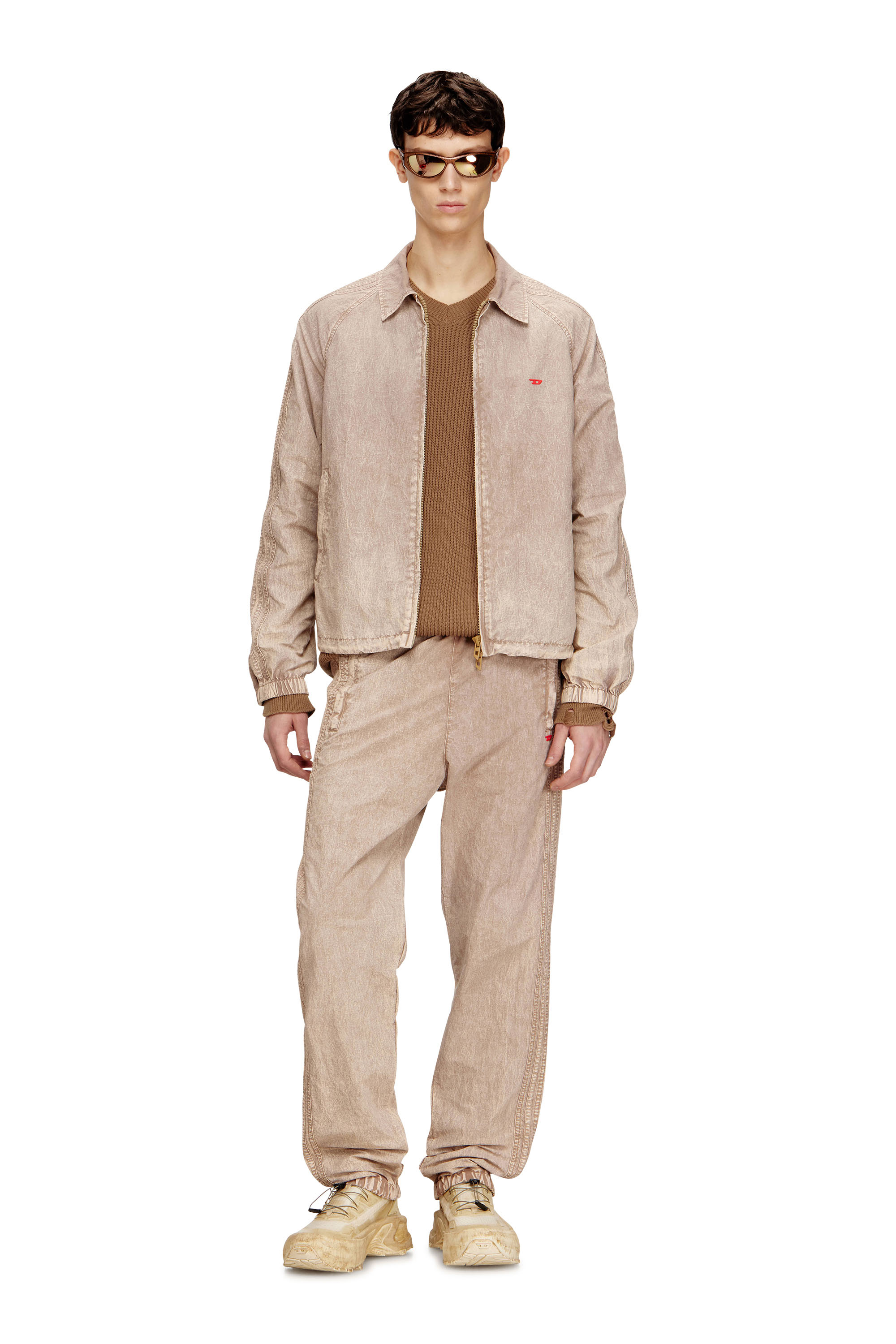 Diesel - J-FENIC-AG, Unisex's Taslan jacket with striped sleeves in Beige - 3