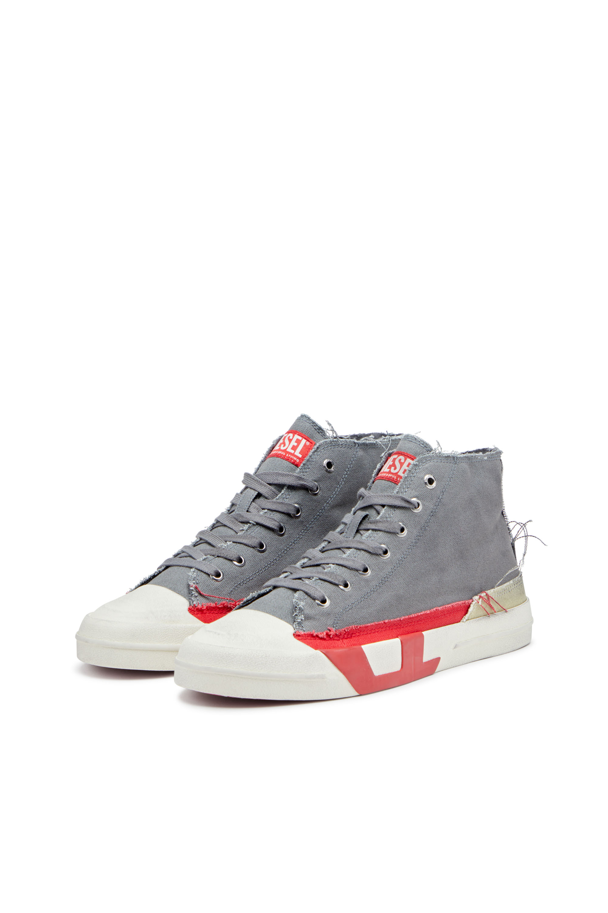 Diesel - S-D-VERSE MID, Man's Dirty-effect high-top canvas sneakers in Grey/Red - 8