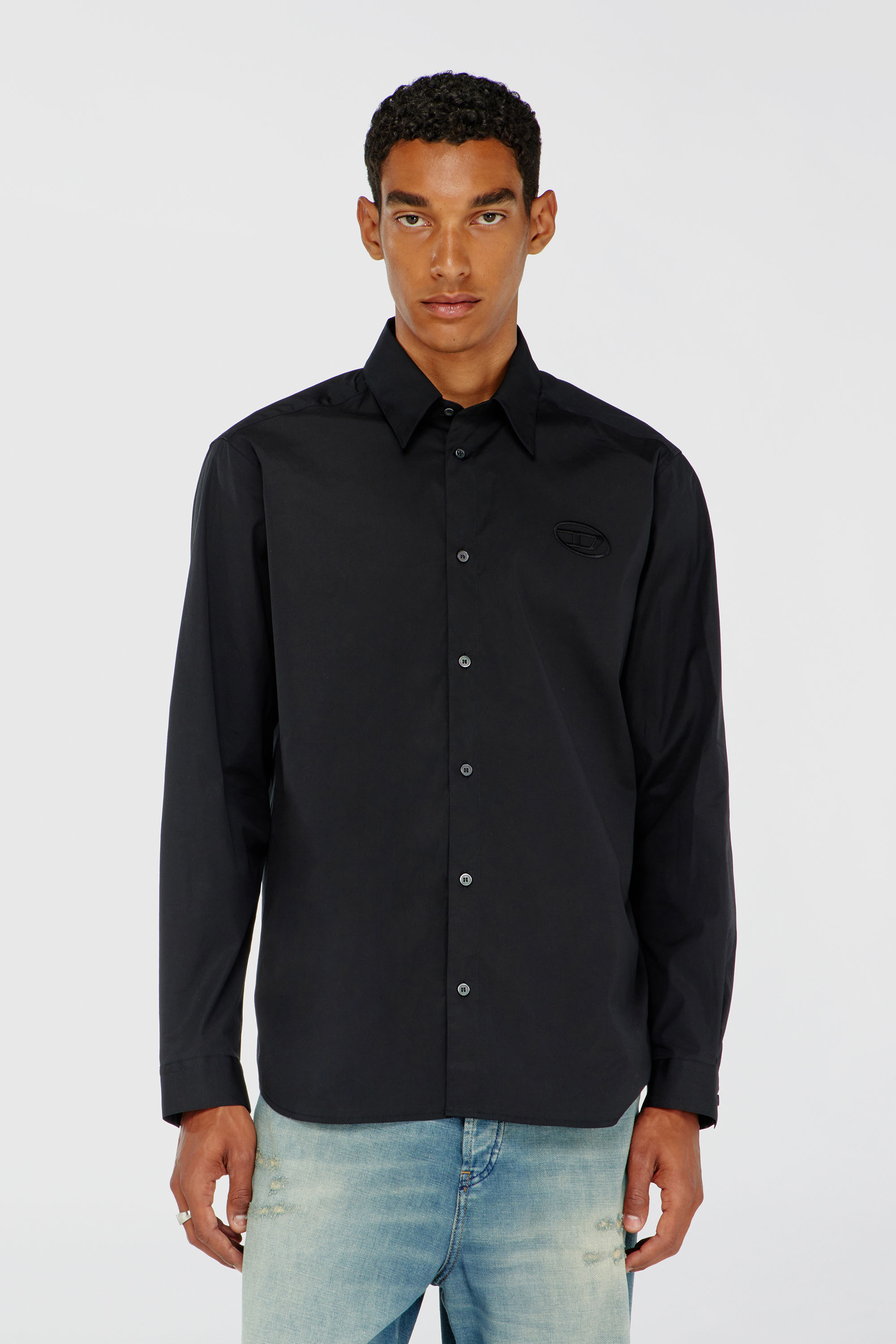 Diesel - S-SIMPLY-GSBH, Man's Stretch poplin shirt with embroidery in Black - 1