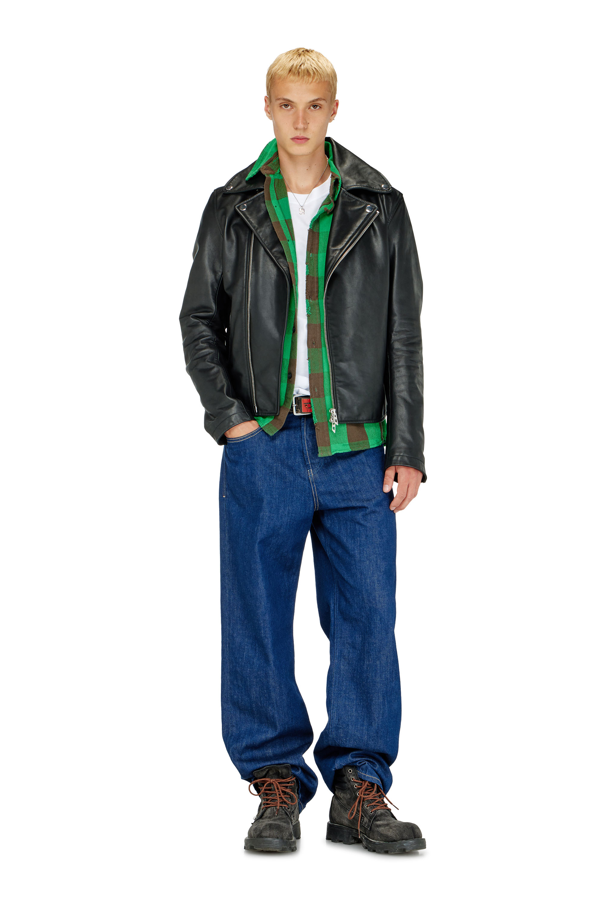 Diesel - L-EO-WRD, Man's Biker jacket in waxed leather in Black - 2