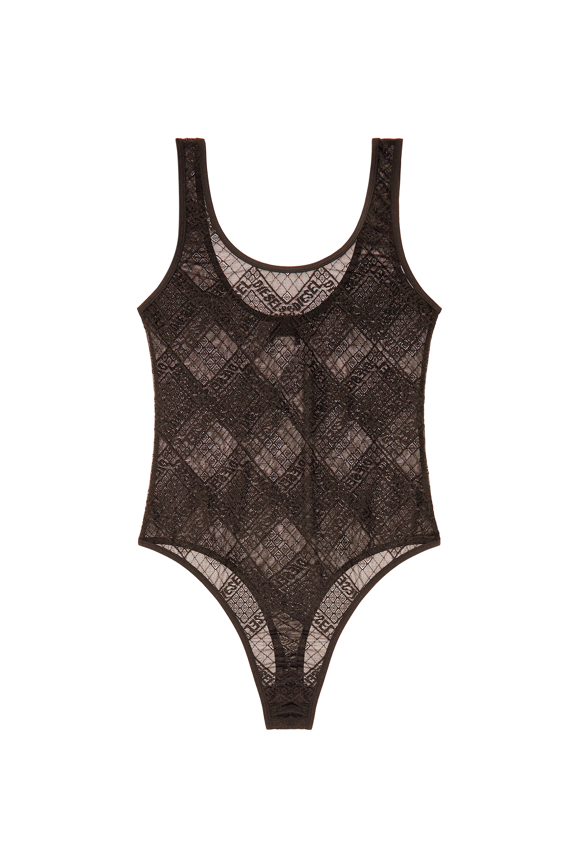 Diesel - UFBY-FLORIA-L, Woman Bodysuit in stretch logo lace in Black - Image 4