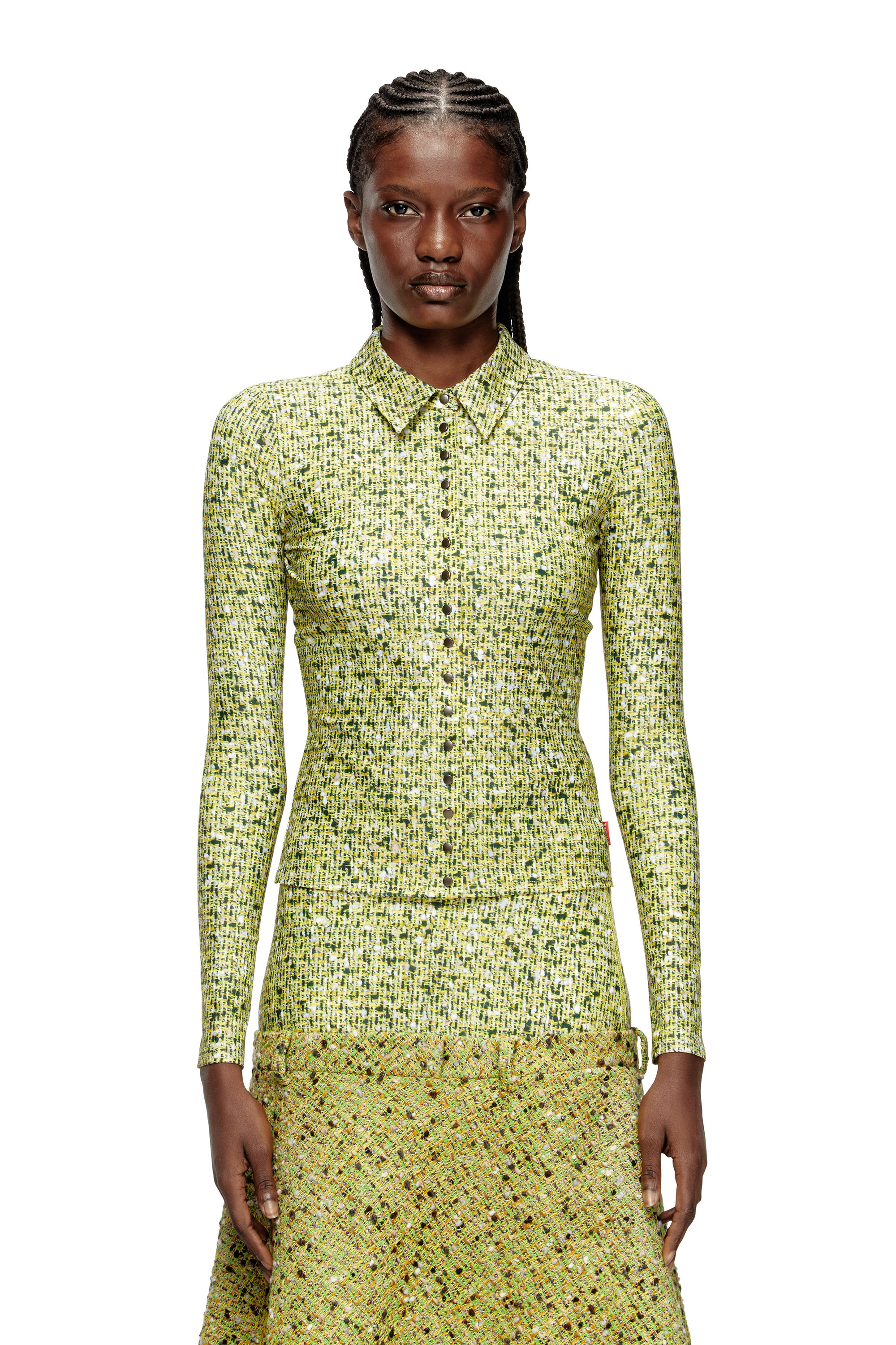 C-ELAZ-BC, Yellow Diesel - C-ELAZ-BC, Woman's Stretch fabric shirt with bouclé print in Yellow - 3