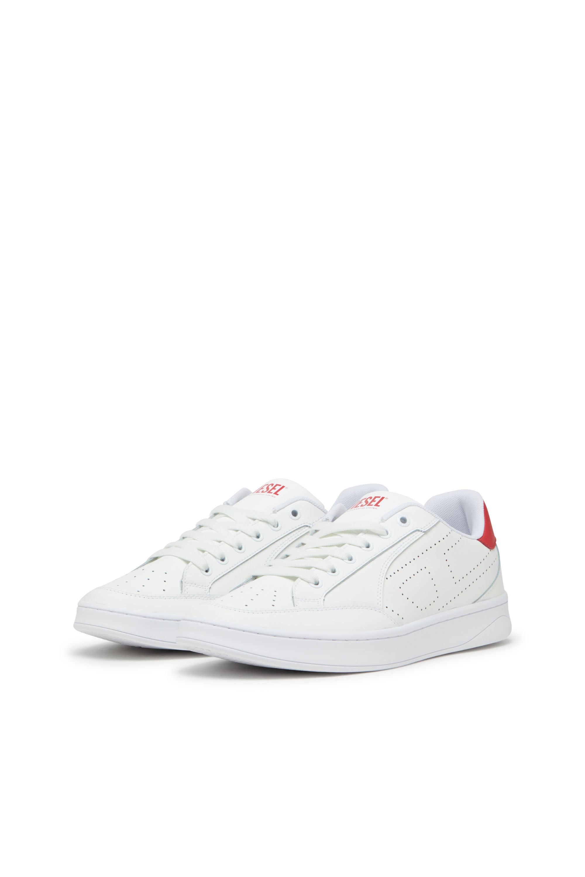 Diesel - S-DAKOTA LOW, Man's Leather sneakers with perforated logo in White/Red - 8