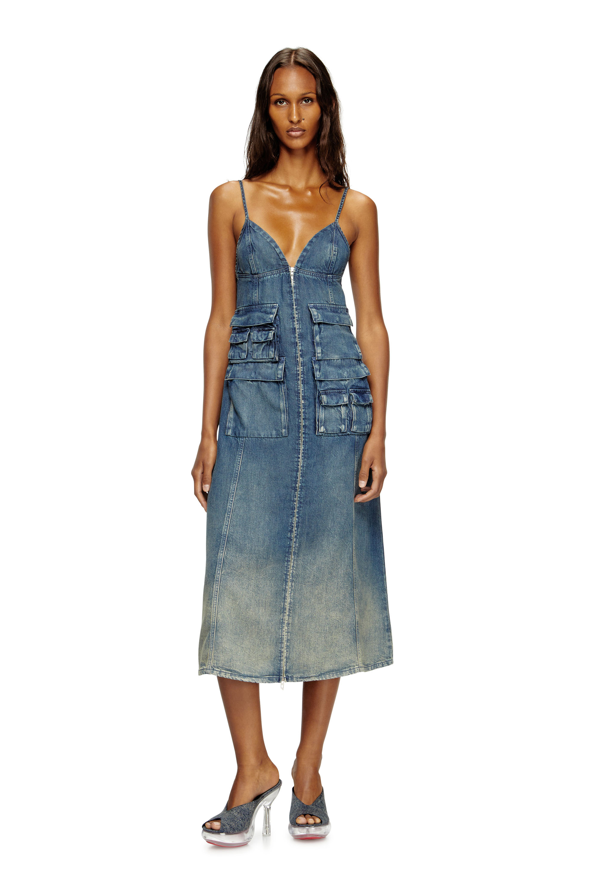 DE-MELVI-S, Medium blue Diesel - DE-MELVI-S, Woman's Dress in fluid laser-worn denim in Medium blue - 3