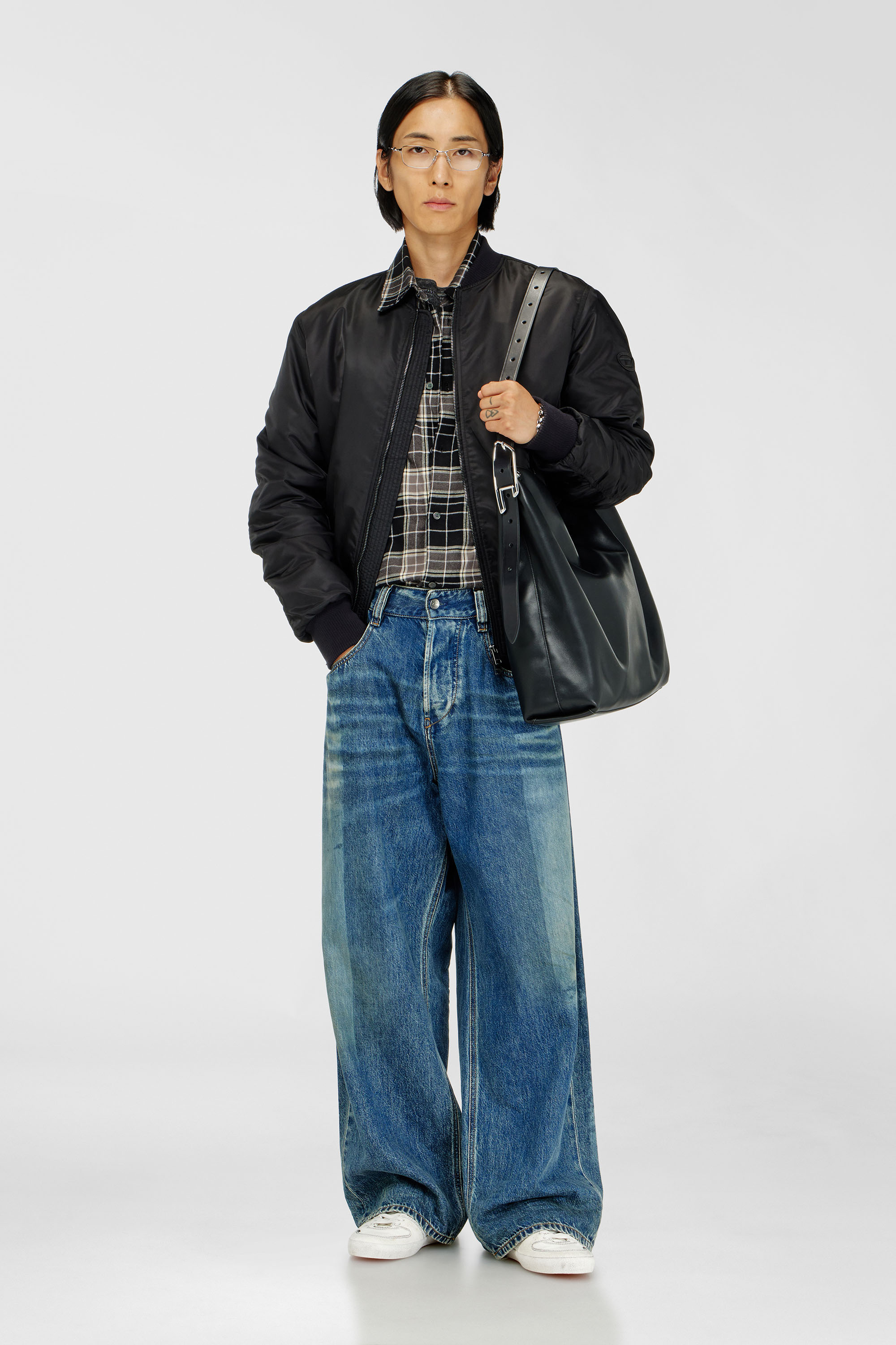 Nylon bomber jacket with ribbed trims