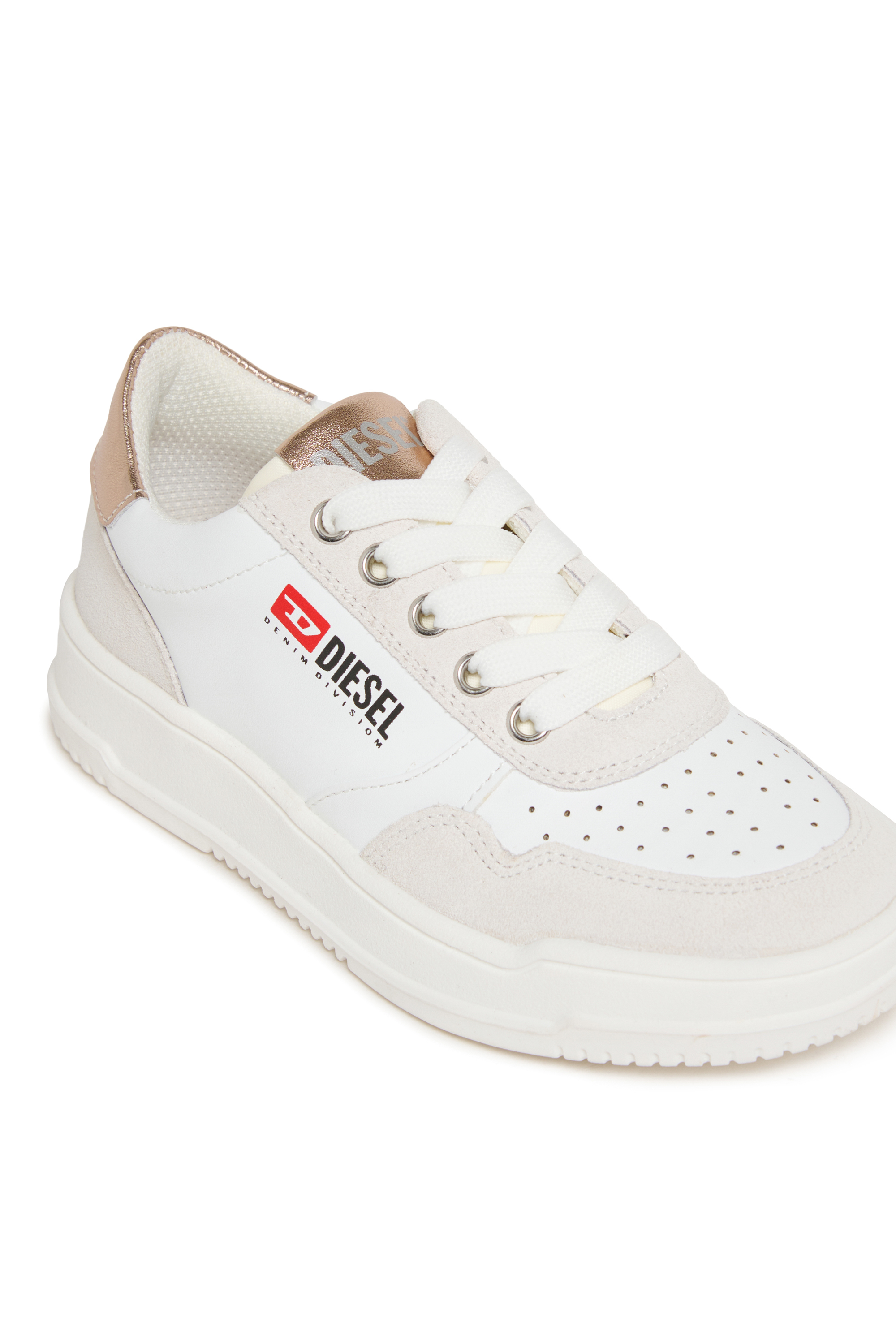 Diesel - S-CASCOUN, Unisex's S-CASCOUN-Sneakers in leather with side logo in White/Pink - 4