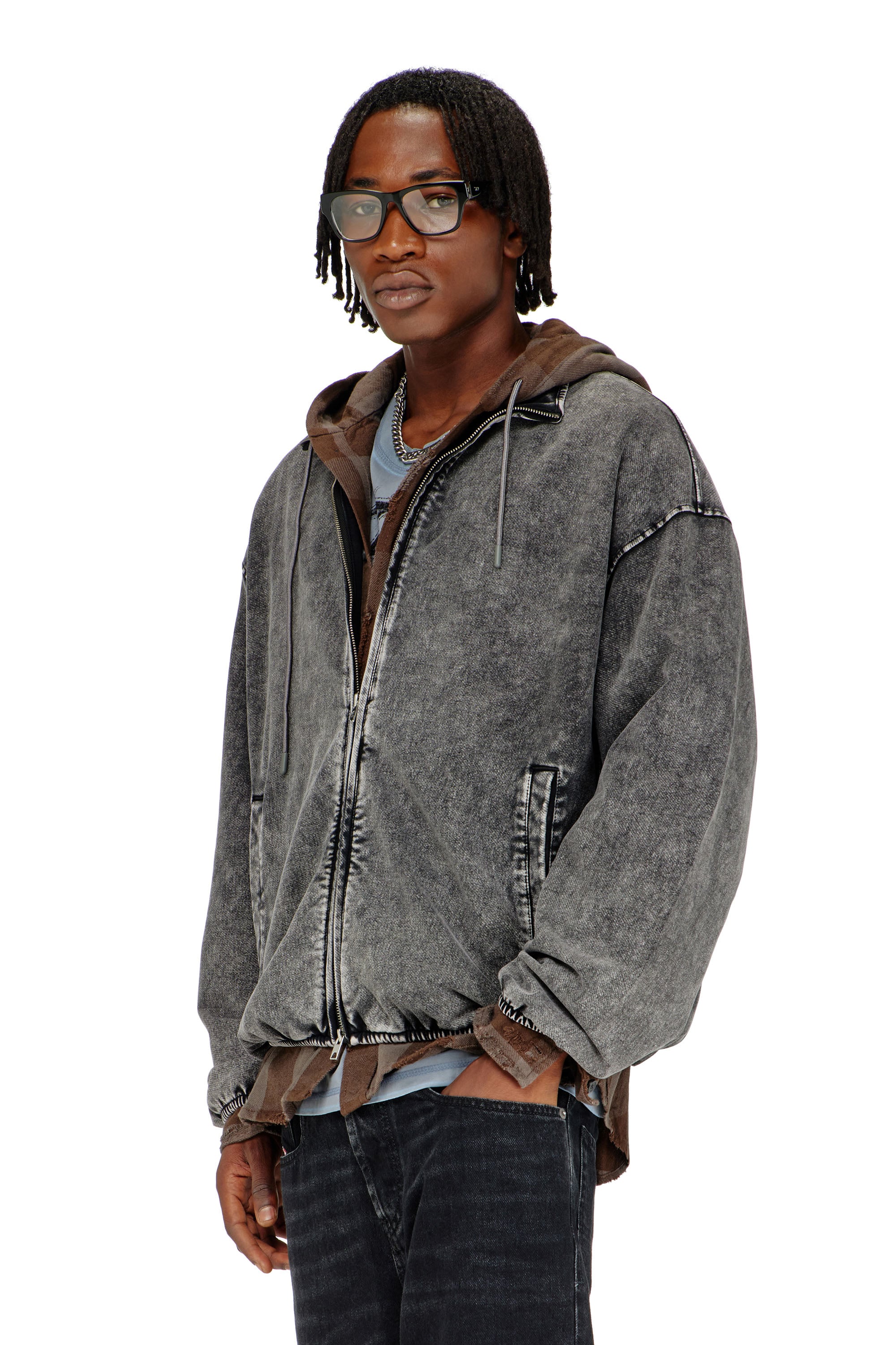 Diesel - S-CORSY, Man's Sweat jacket with denim effect in Grey - 3