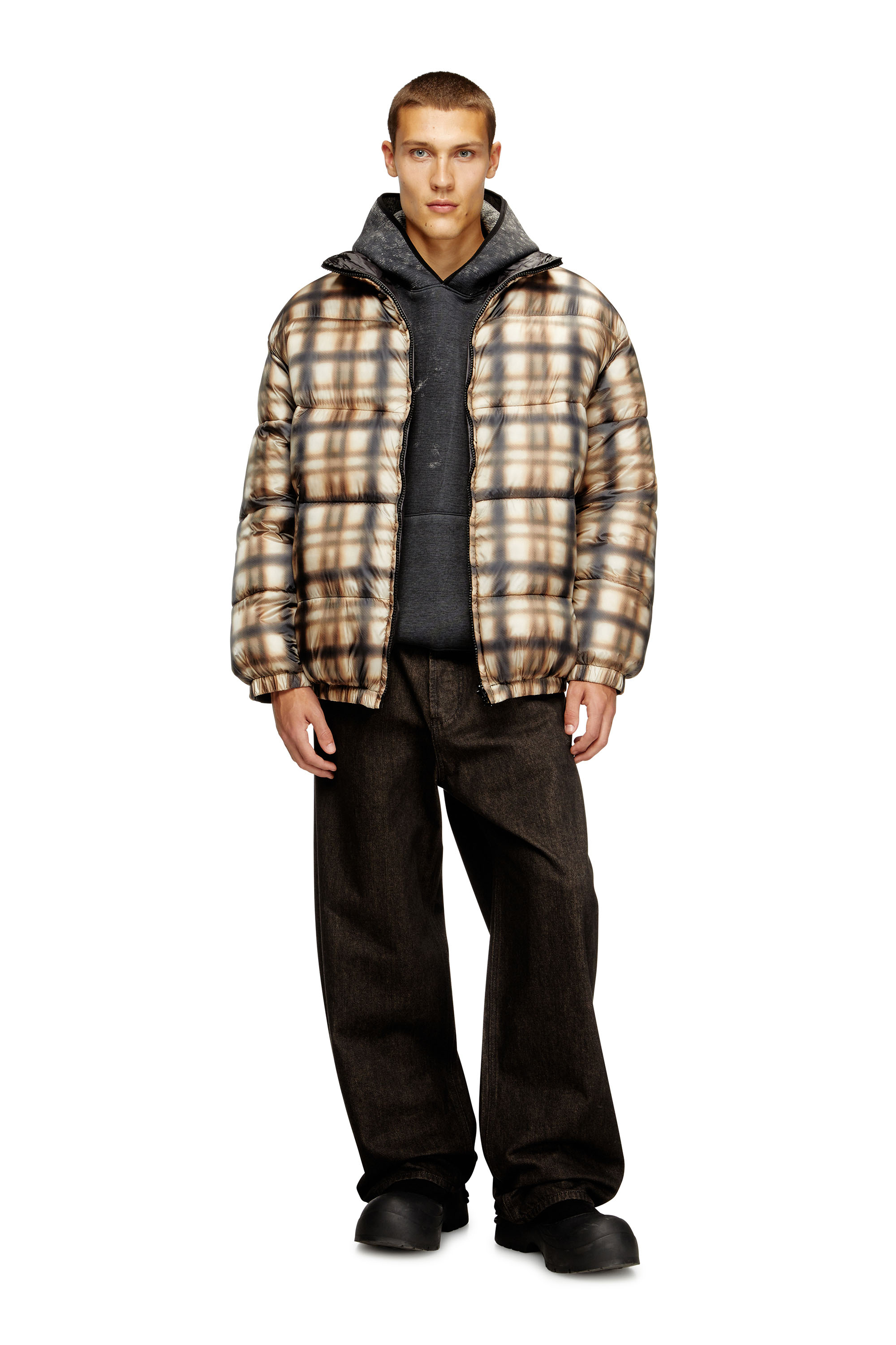 W-BOURBON-ENBM, Black/Beige Diesel - W-BOURBON-ENBM, Man's Reversible padded bomber jacket in Black/Beige - 1