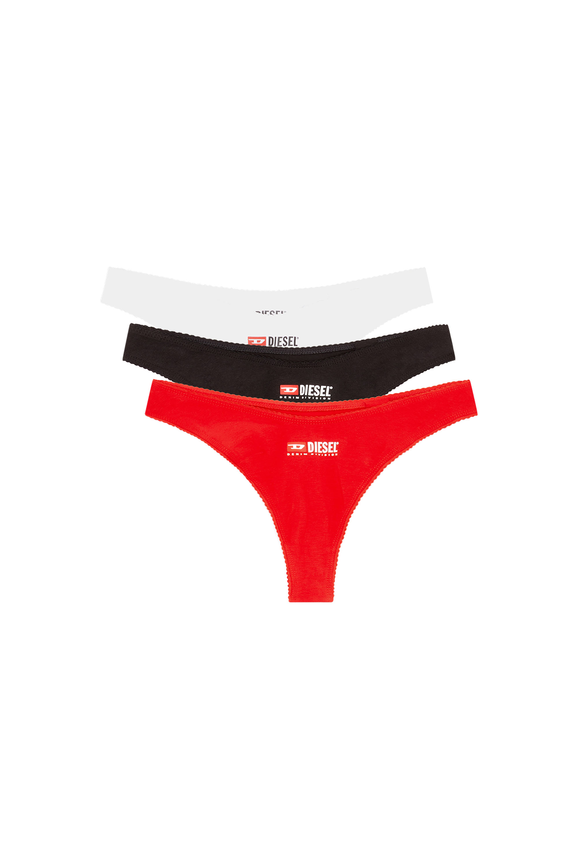 Diesel - UFPN-PUNCHY-THREEPACK, Woman's 3-pack briefs with small logo print in Red/Black - 1