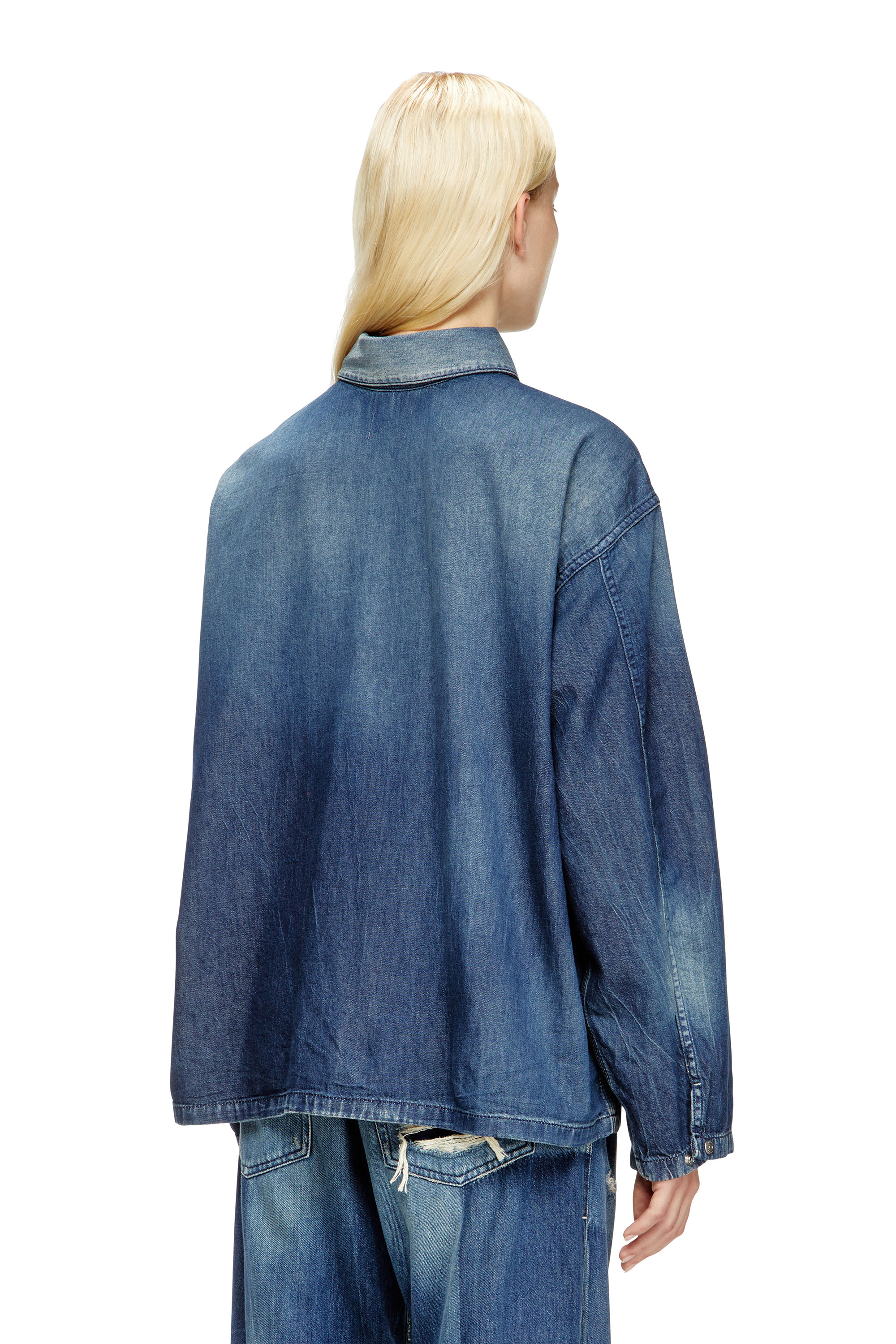 DE-PRISS, Medium blue Diesel - DE-PRISS, Woman's Henley top in contrast-effect denim in Medium blue - 4