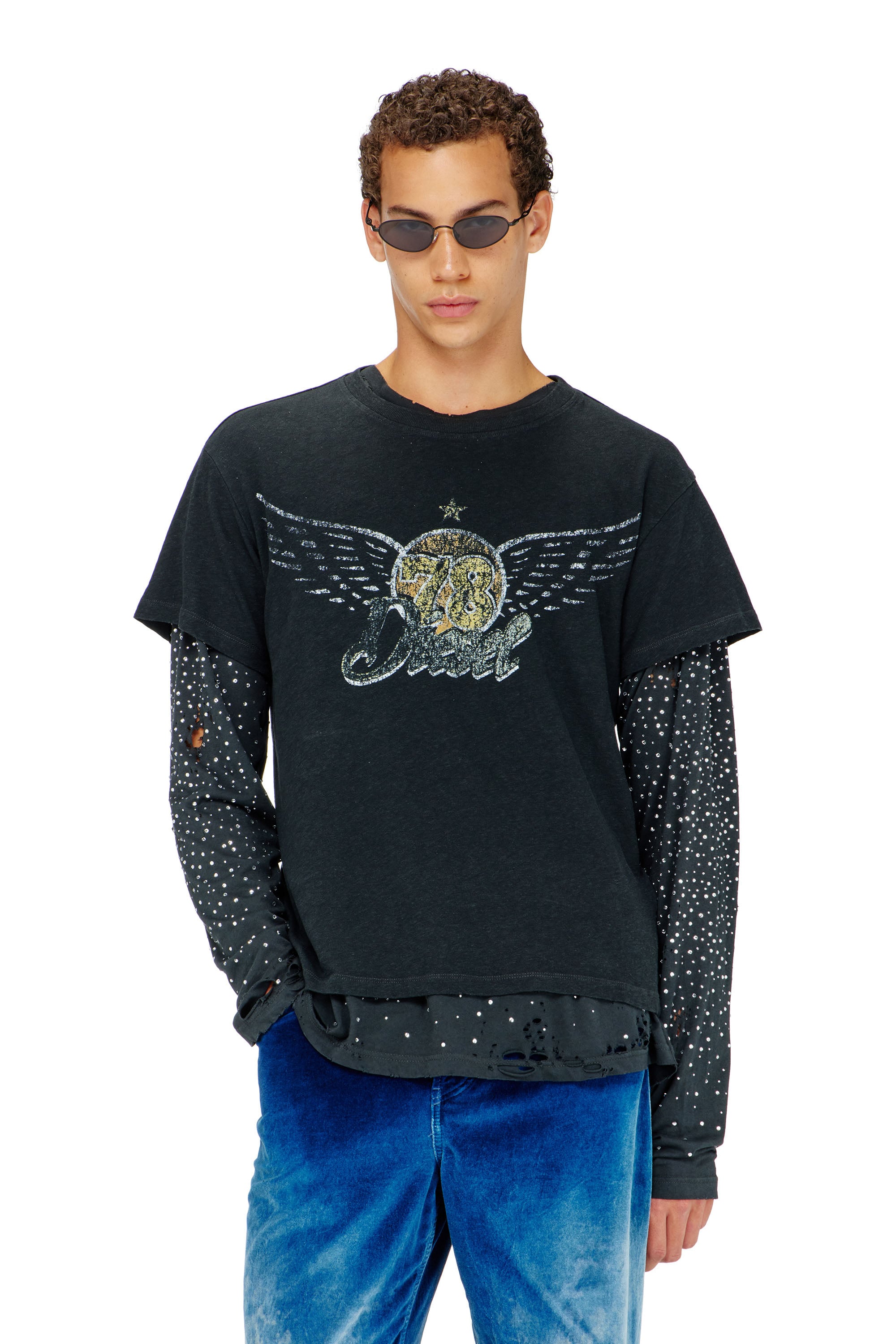 Diesel - T-GERIO-A, Man's Cotton-hemp T-shirt with concert graphics in Black - 1