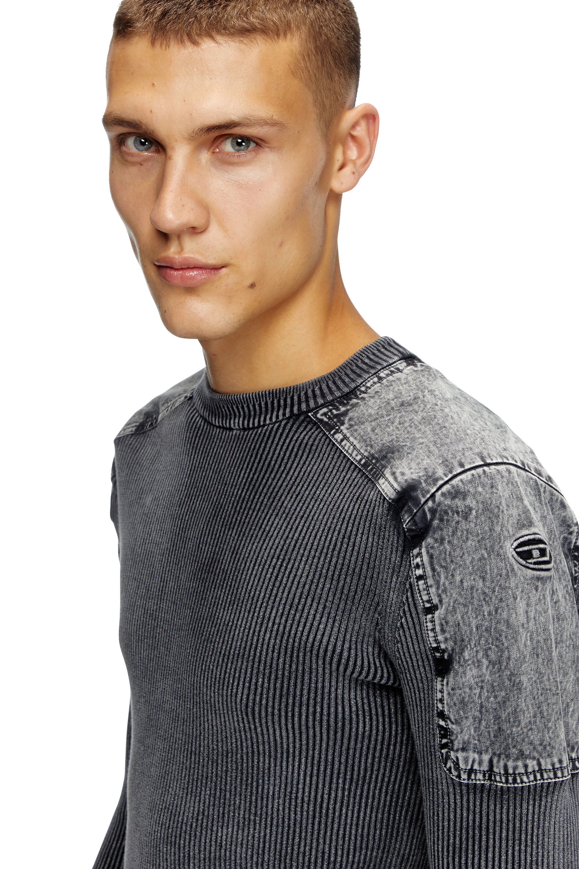 K-MARTIN, Dark grey Diesel - K-MARTIN, Man's Jumper with contrast shoulder panels in Dark grey - 5