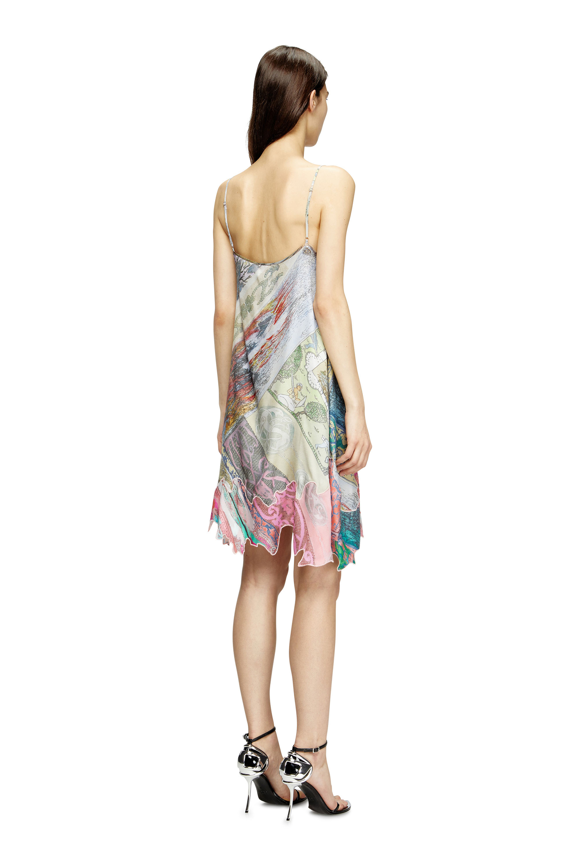 Diesel - D-ARIA, Woman's Viscose slip dress with Heraldic print in Green/Pink - 4
