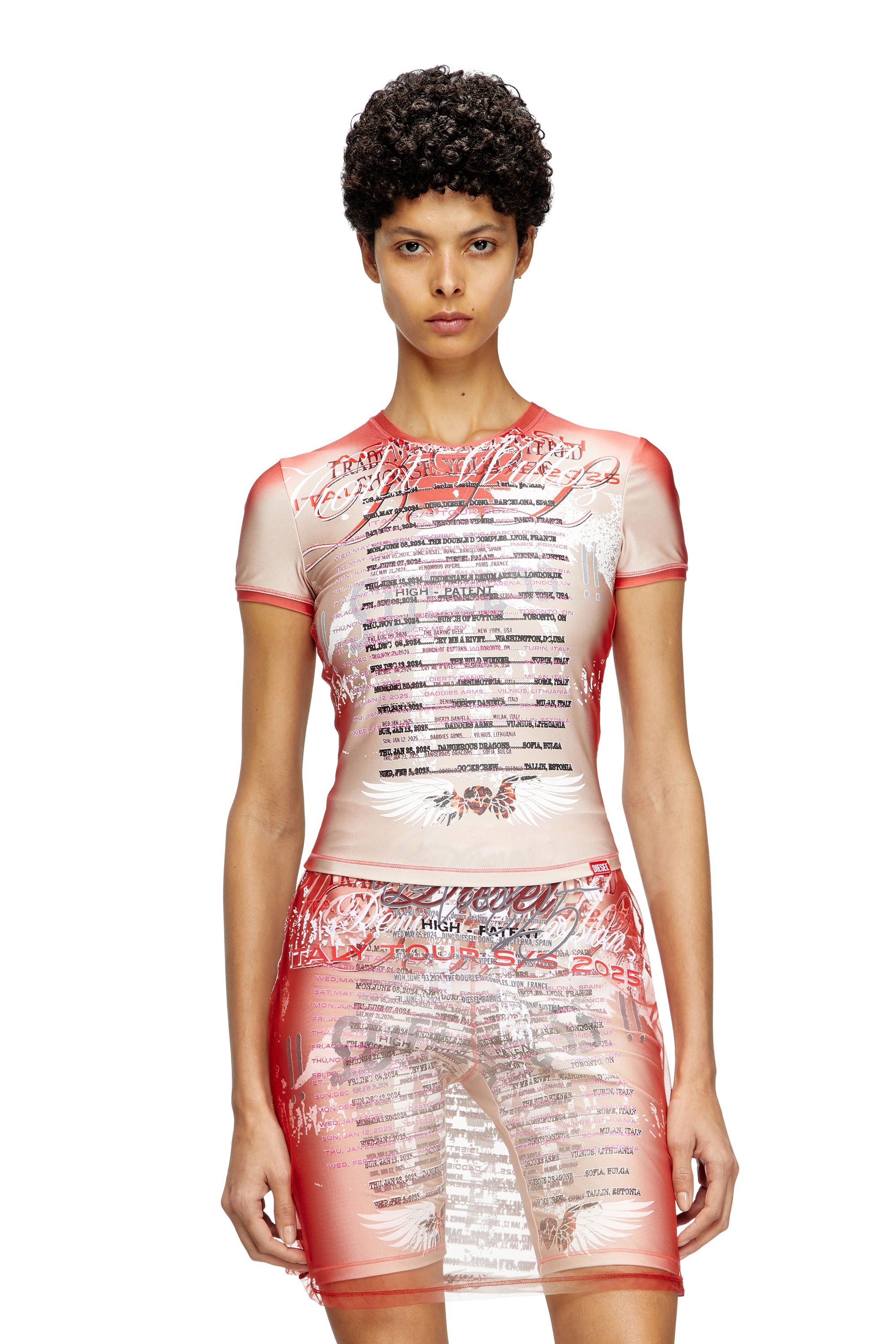 Diesel - T-KALYC-1, Woman's Sheer T-shirt with lyrics print in Pink - 3