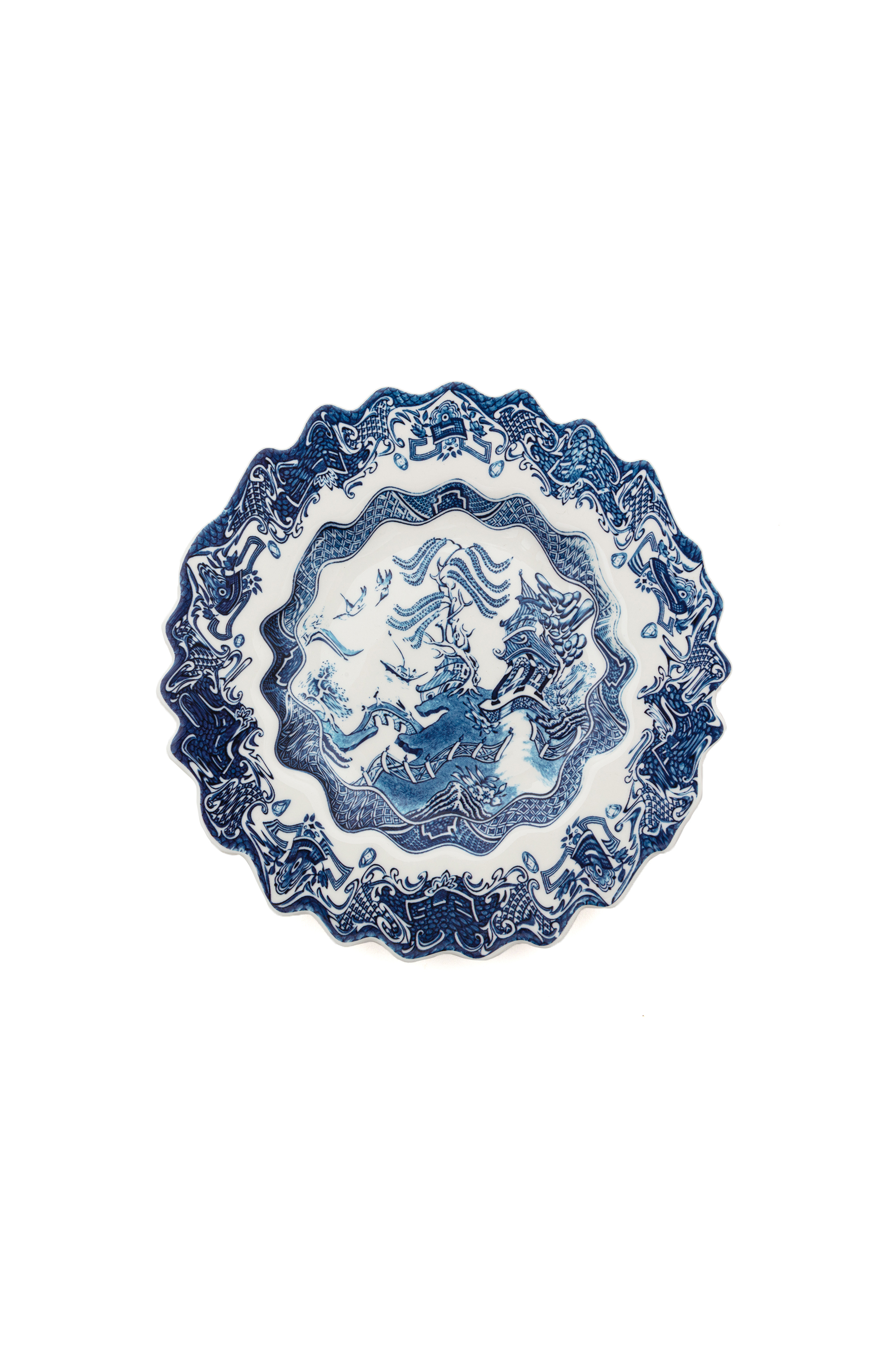 Diesel - 11232 DESSERT PLATE IN PORCELAIN "CLASSI, Unisex's Porcelain dessert plate in White/Blue - 1