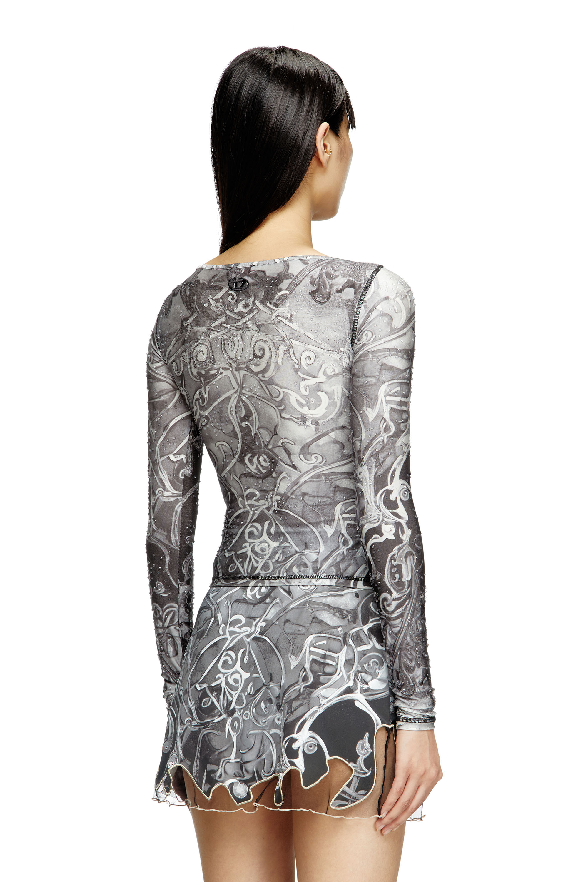 T-ANTICA-LS, Grey Diesel - T-ANTICA-LS, Woman's Printed top with crystal droplets in Grey - 4