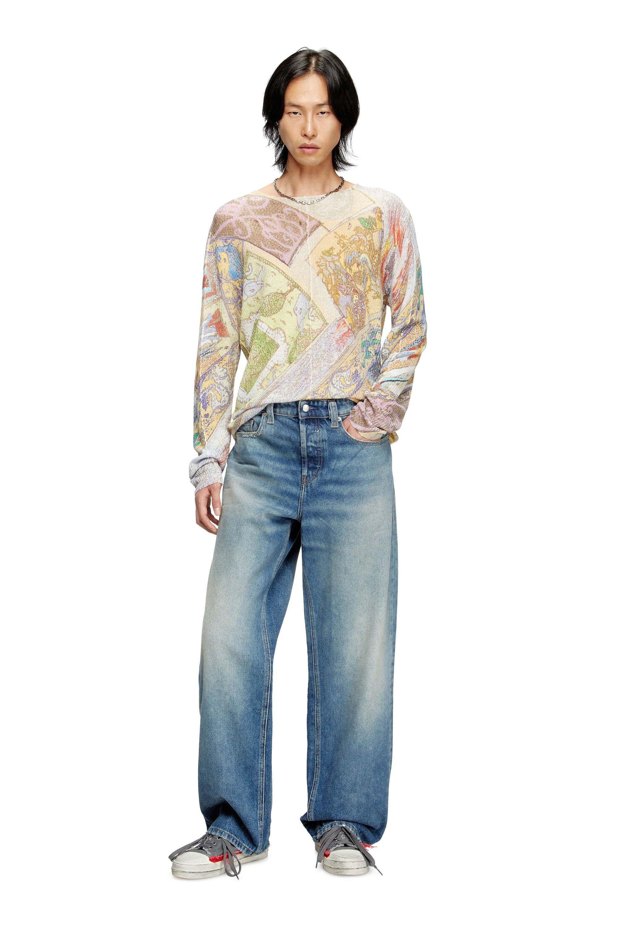 Diesel - K-RENTON, Unisex's Linen jumper with medieval print in Beige/Yellow - 1