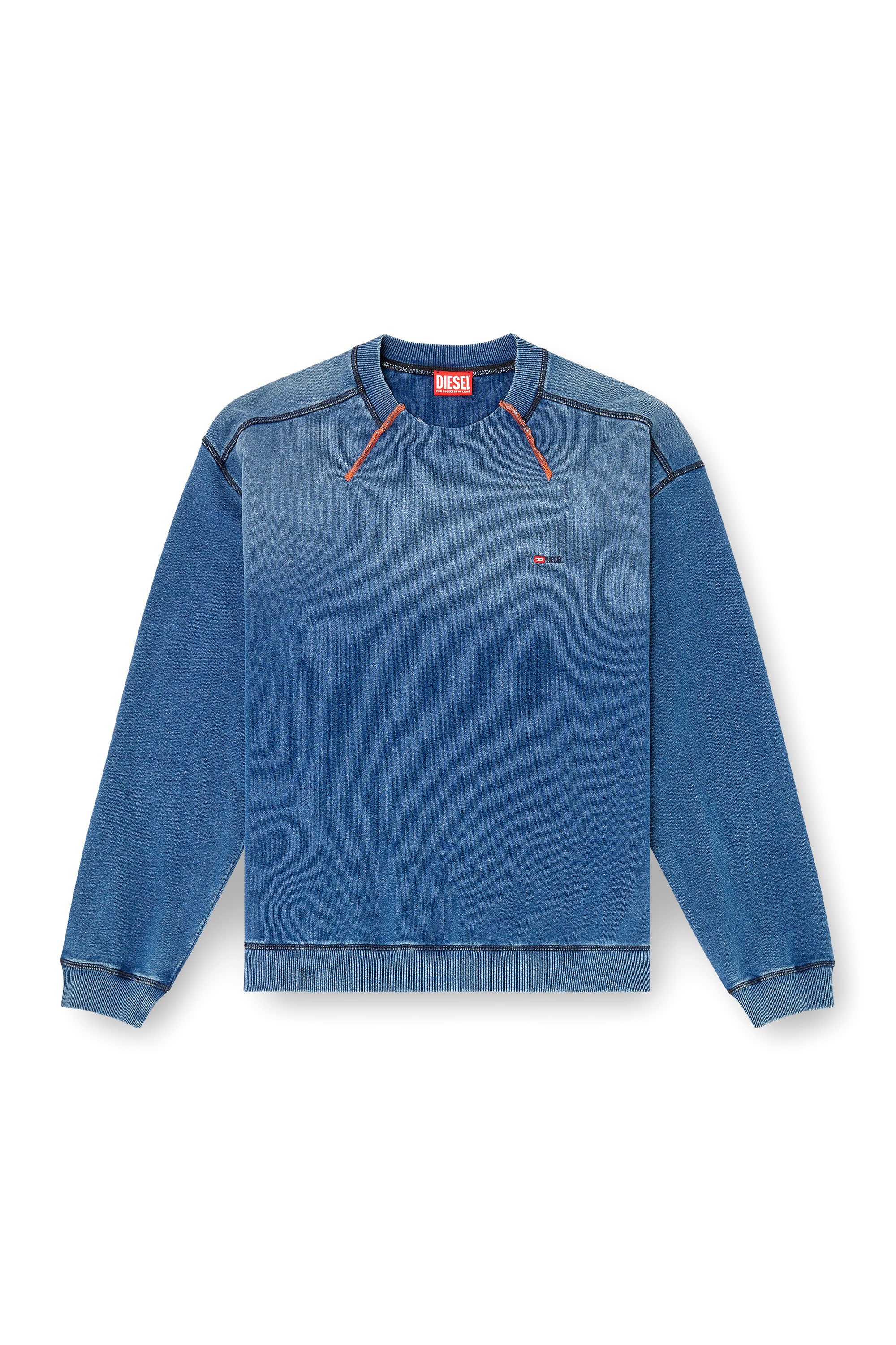 S-CRAO-BOXT, Blue Diesel - S-CRAO-BOXT, Man's Cotton sweater with contrasting stitching in Blue - 2