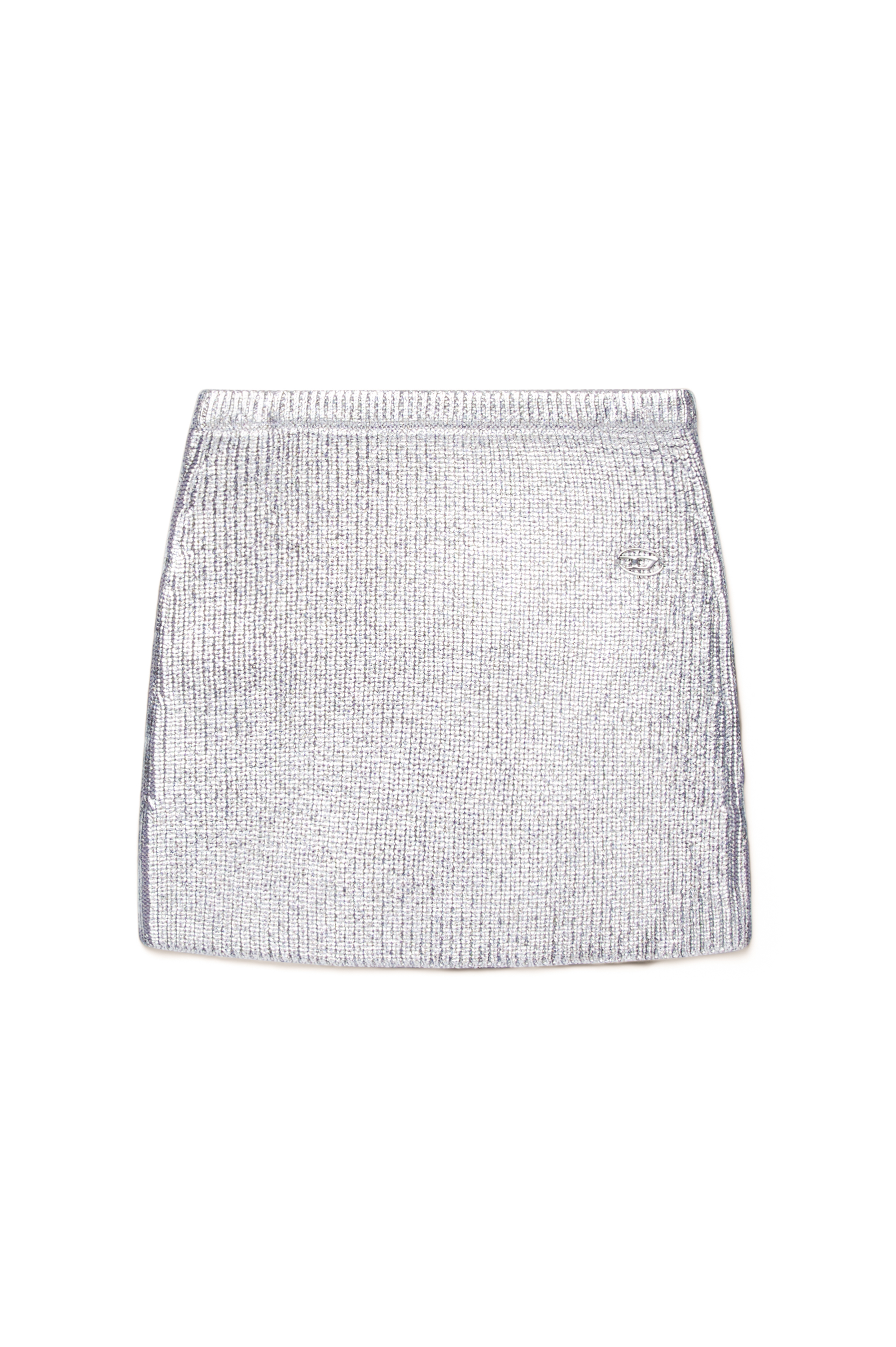 Diesel - GSILV, Woman's Metallic mini skirt in coated knit in Silver - 1