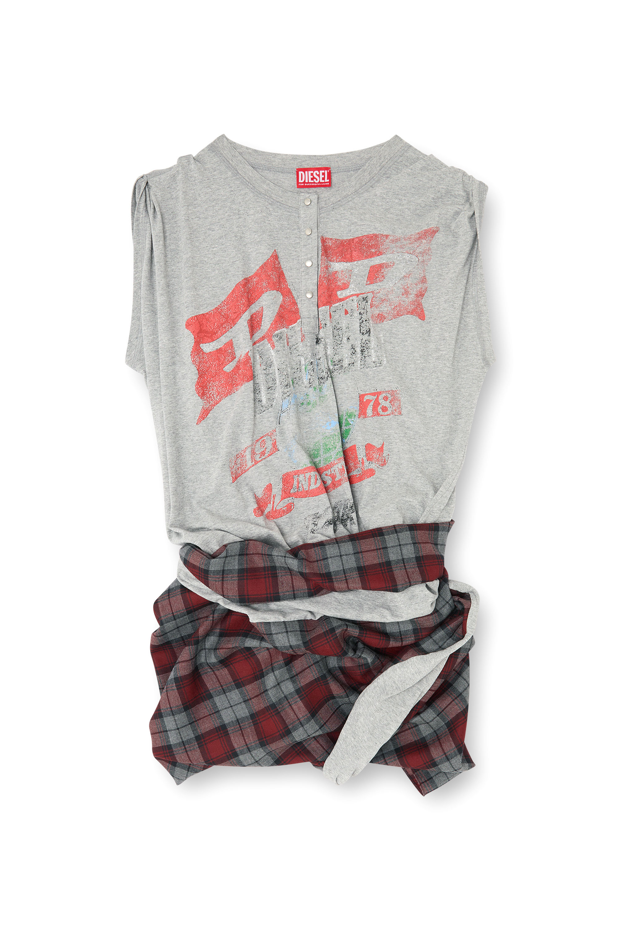 Diesel - J-VOXA-CHECK, Woman's Playsuit in jersey and check wool in Grey - 3