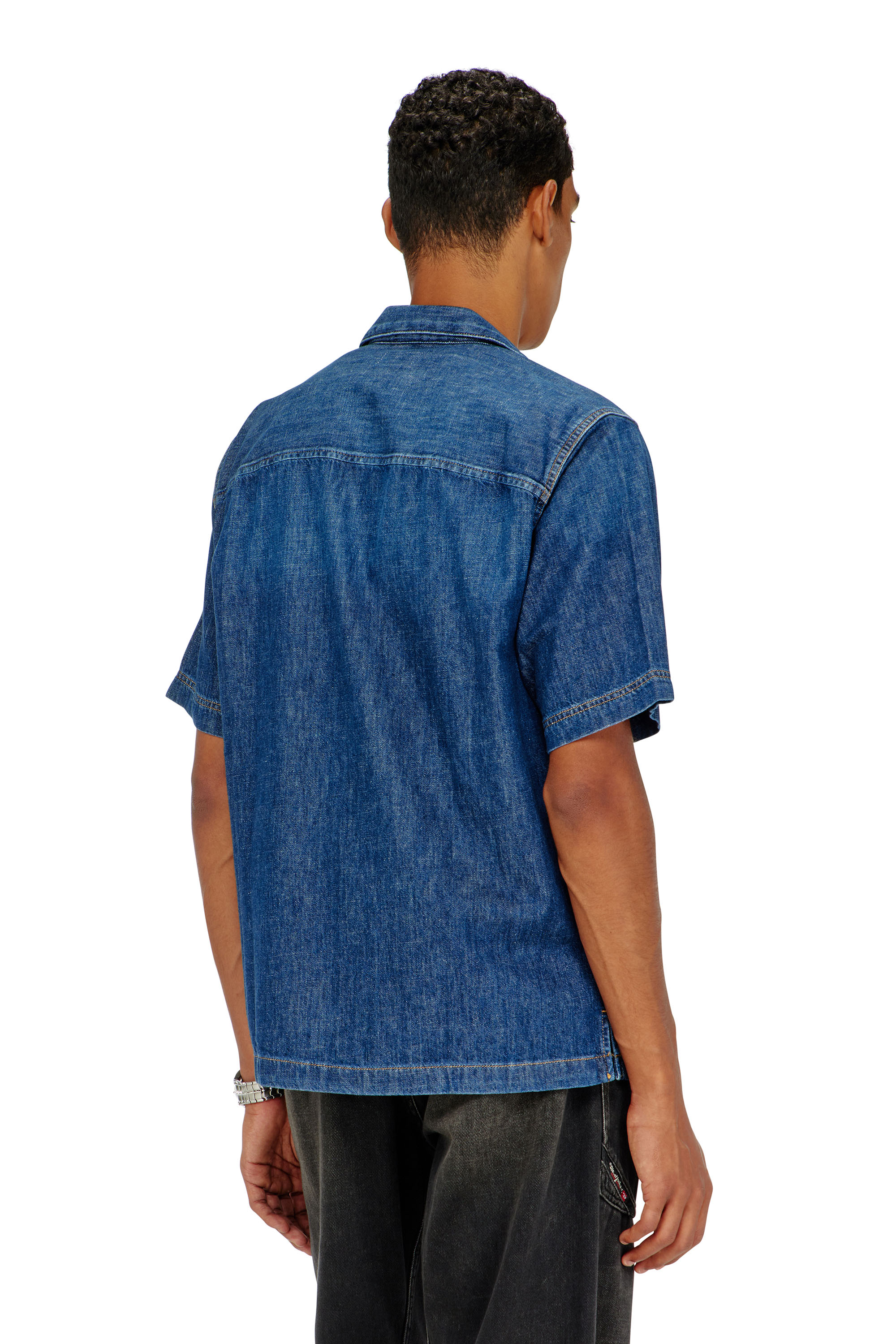 Diesel - D-PAROSHORT, Man's Bowling shirt in denim in Dark Blue - 4