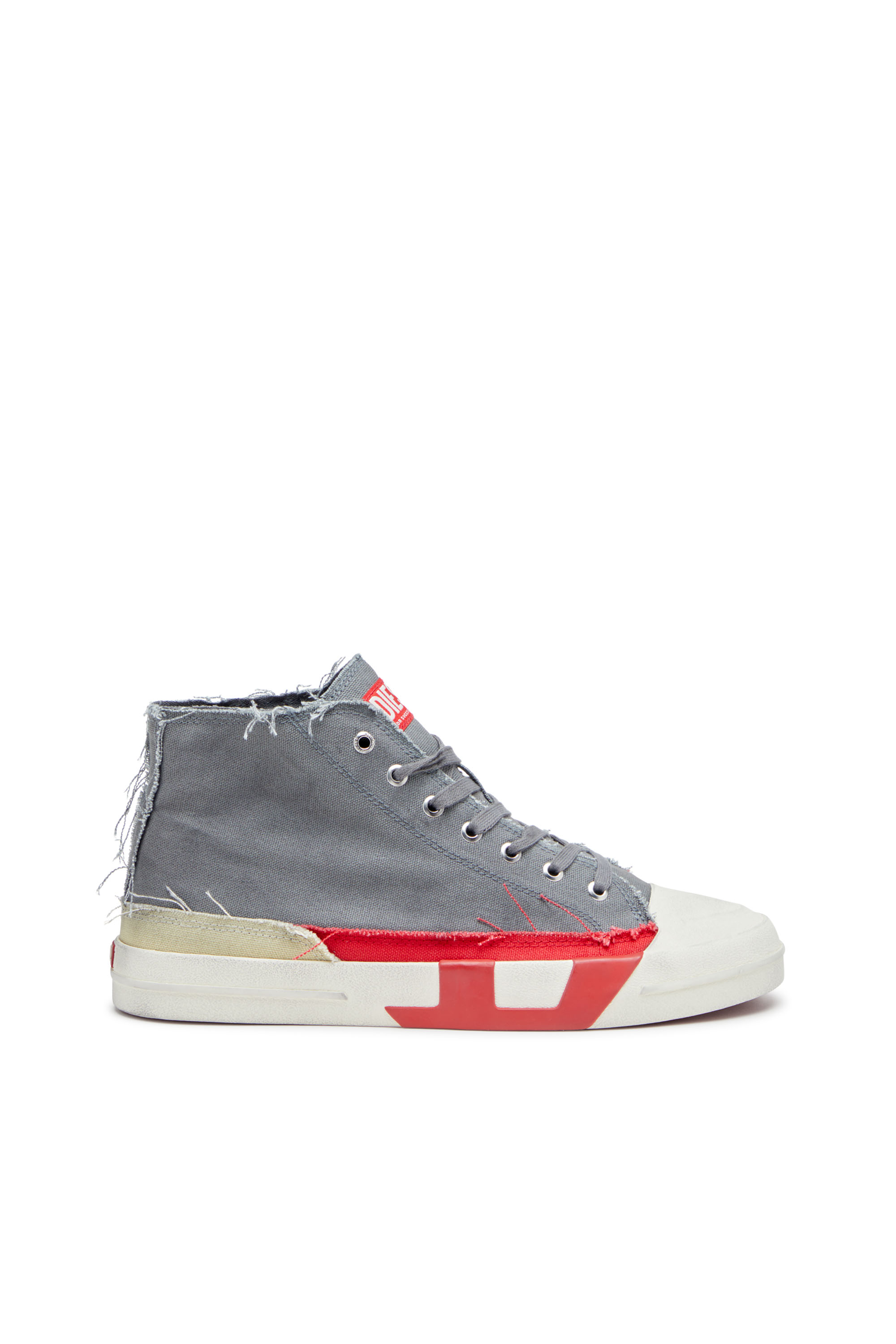 S-D-VERSE MID, Grey/Red Diesel - S-D-VERSE MID, Man's S-D-Verse-Dirty-effect high-top canvas sneakers in Grey/Red - 1