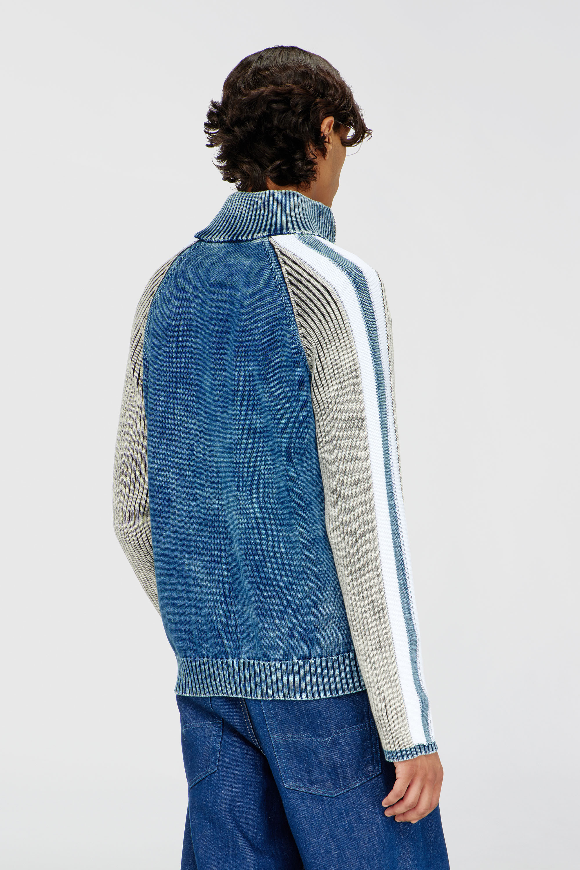 Diesel - K-HERONIMO, Man's Zip-up cardigan with sporty bands in Blue/Grey - 4