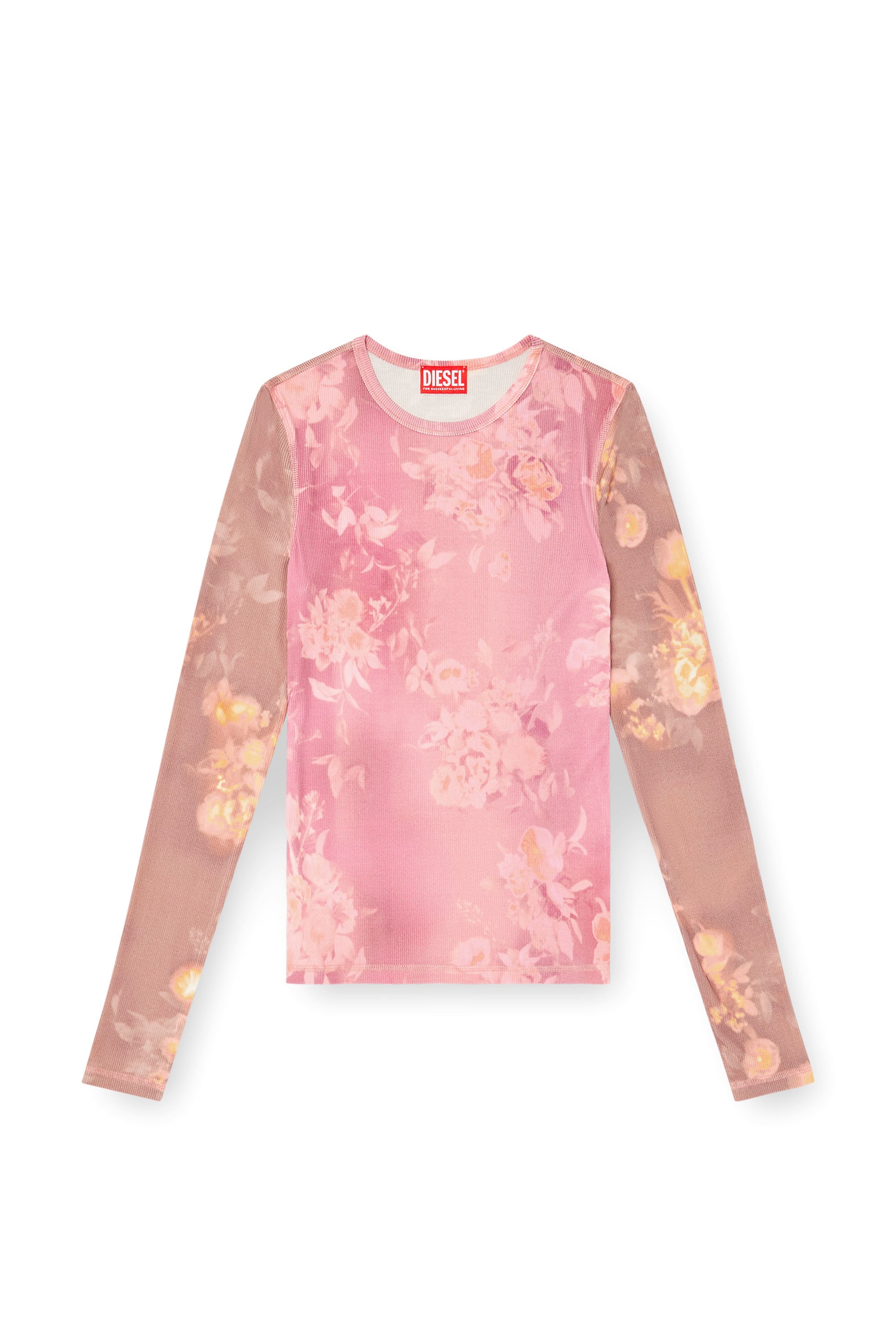 Diesel - T-MOKY-LS, Woman's Top in floral-print ribbed jersey in Pink - 3