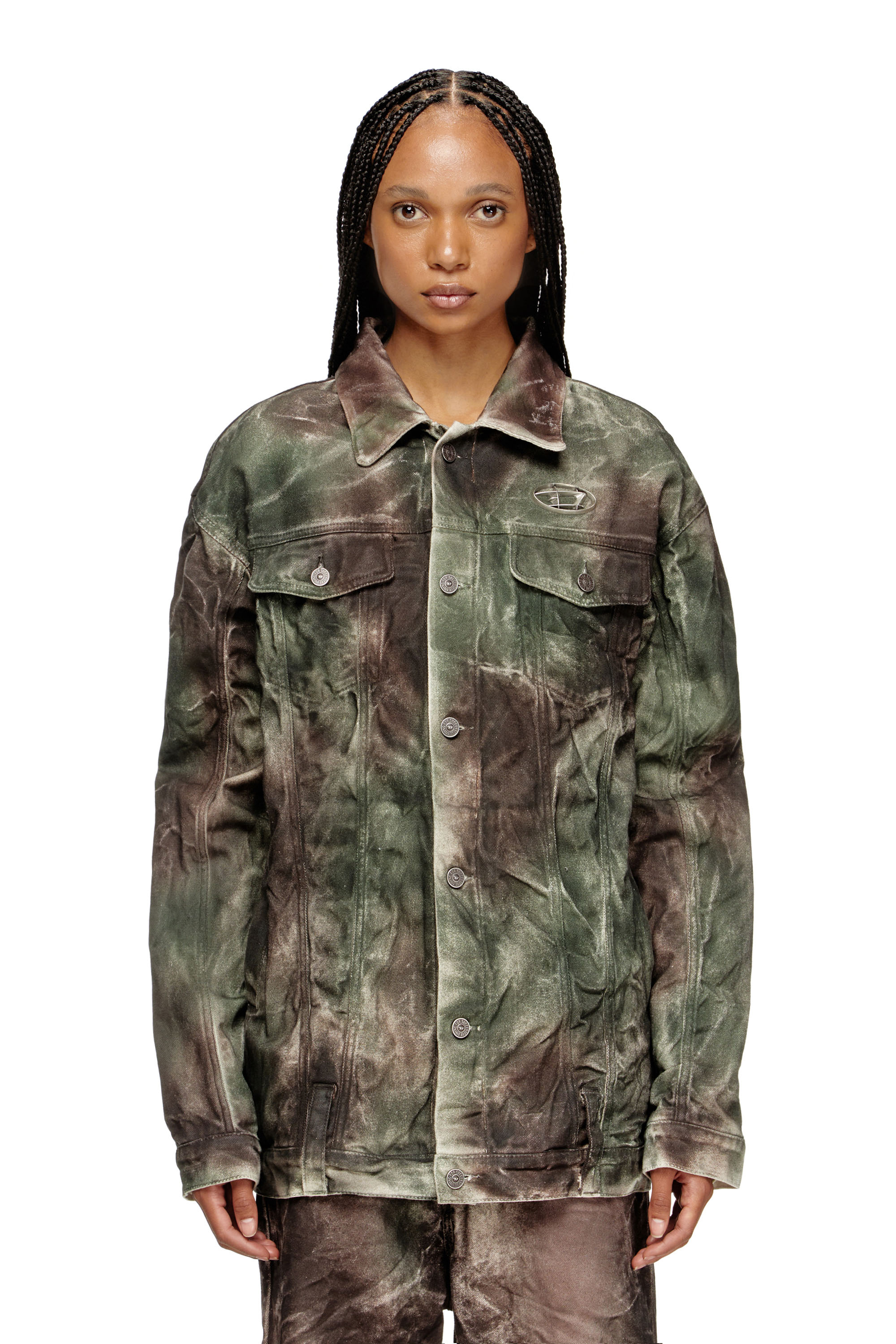 J-THUG-JKT, Brown/Green Diesel - J-THUG-JKT, Unisex's Trucker jacket in crinkled camo canvas in Brown/Green - 6