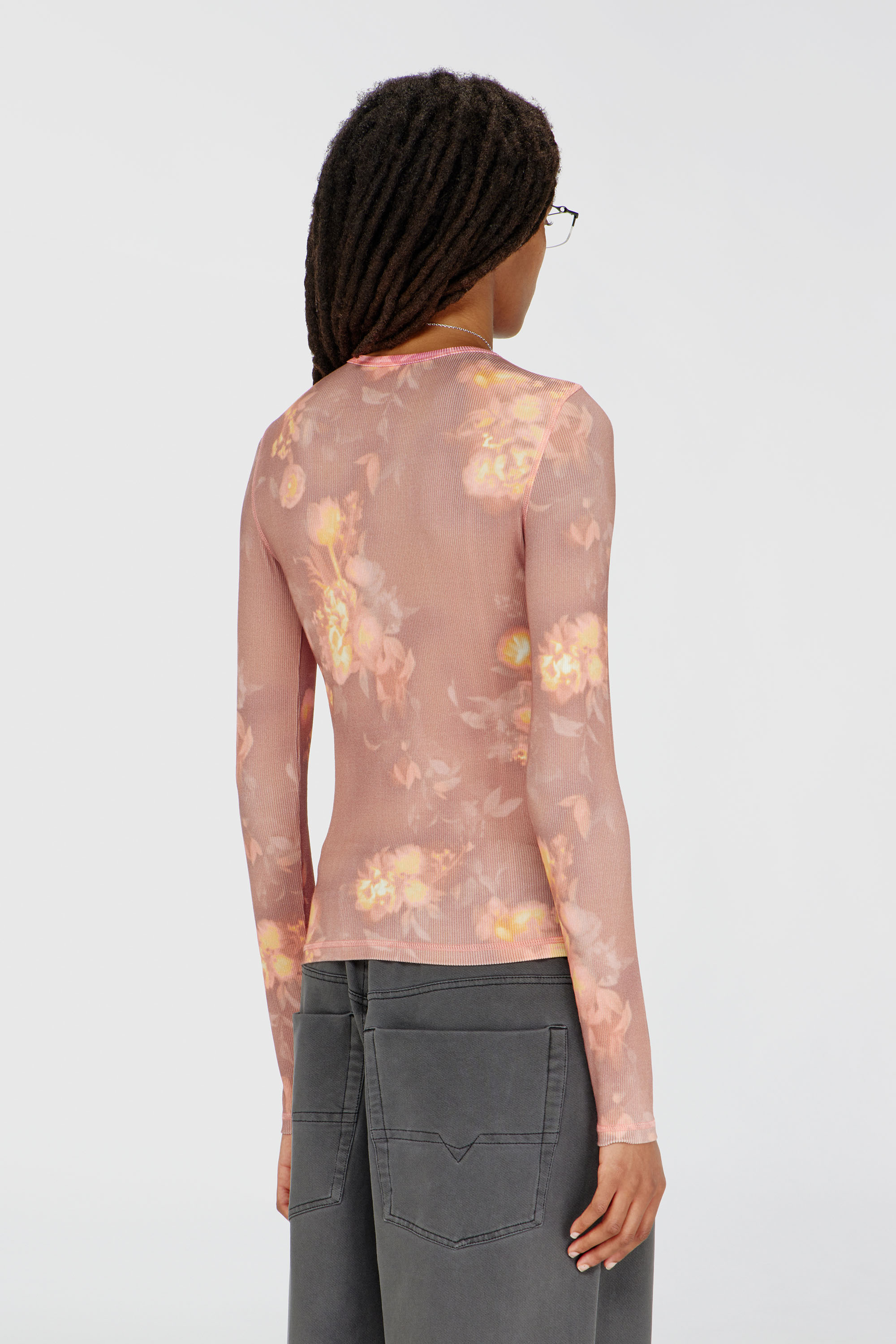 Diesel - T-MOKY-LS, Woman's Top in floral-print ribbed jersey in Pink - 4