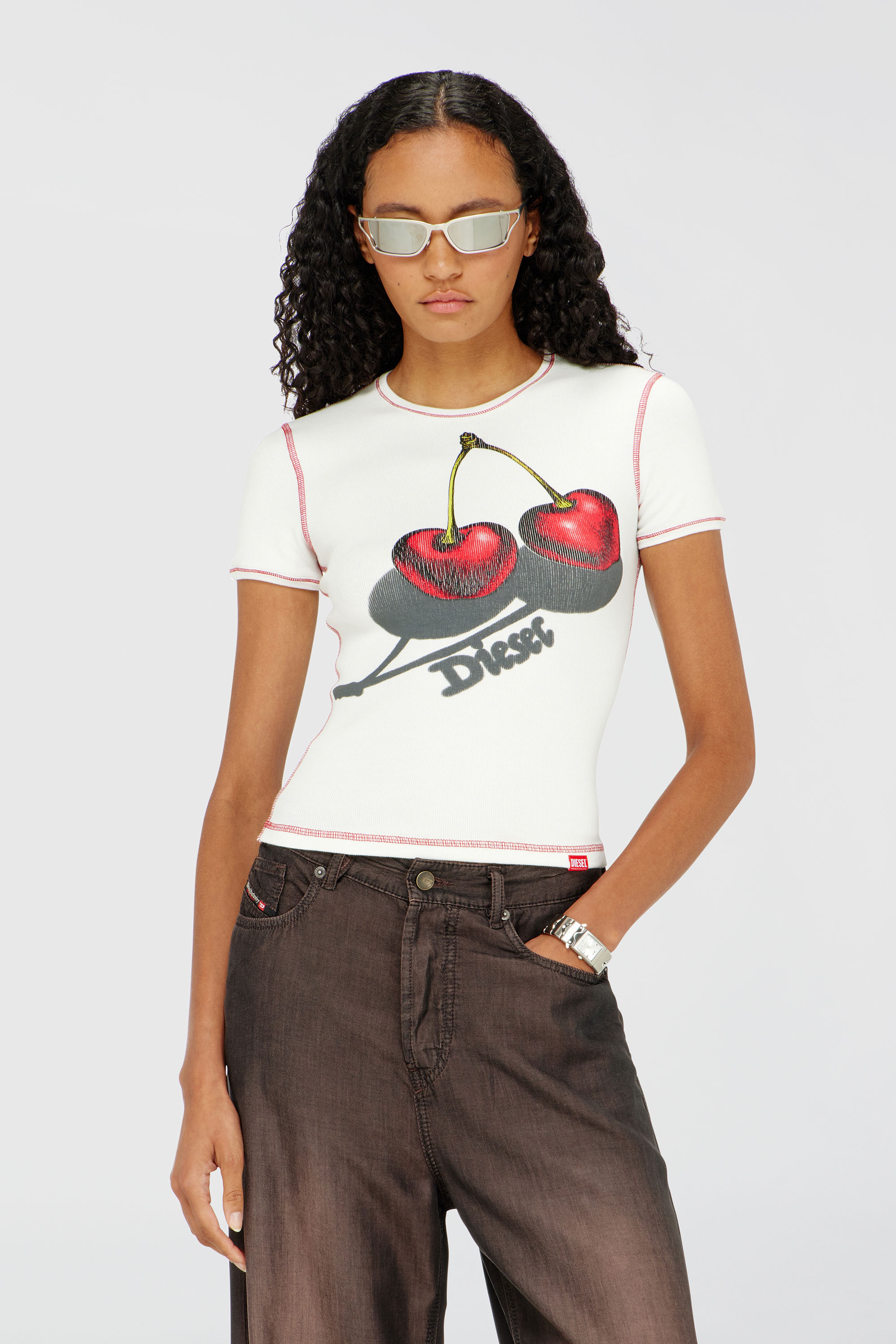 Diesel - SV-T-ELE-CHER, Woman's Slim cotton T-shirt with cherry print in White - 2