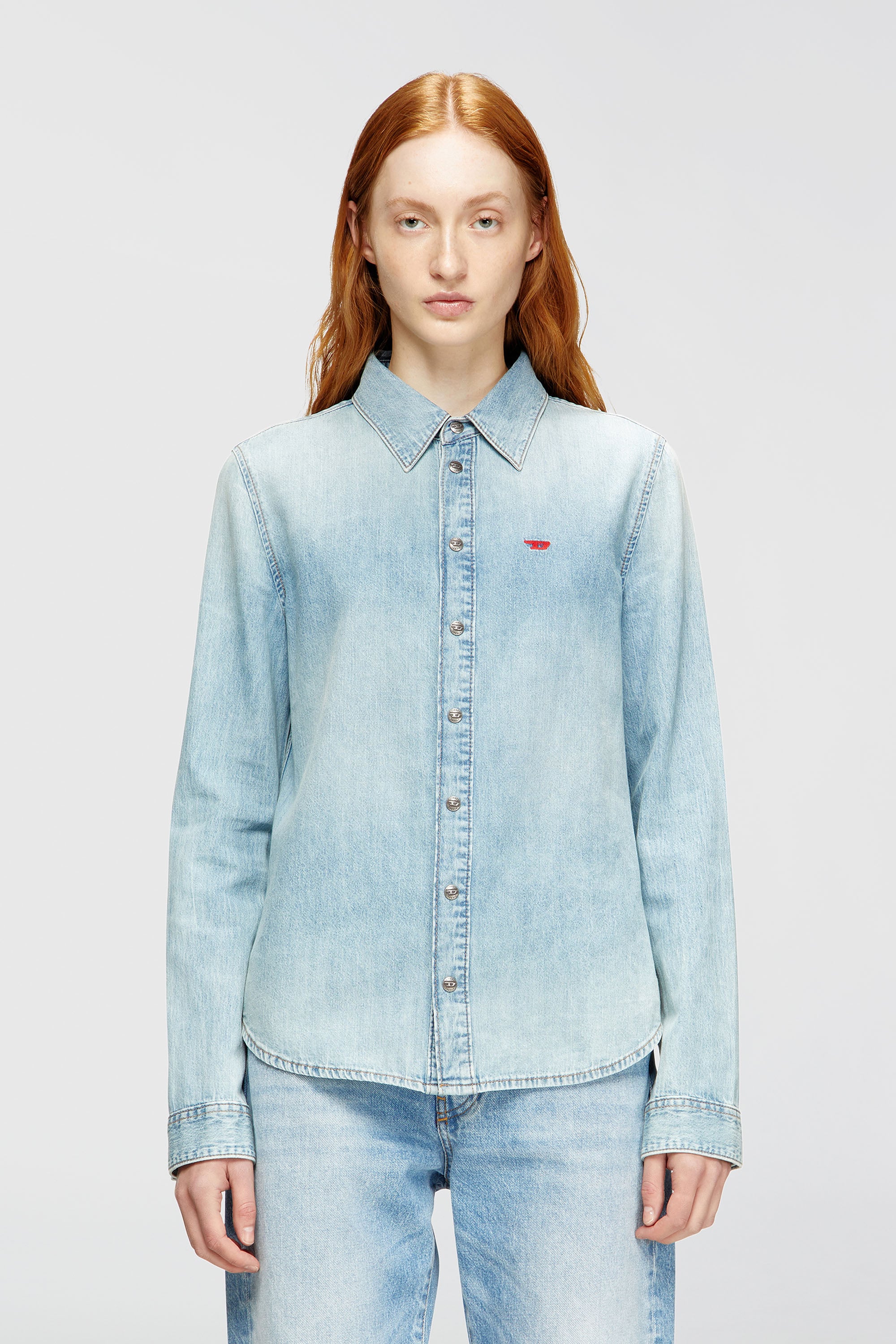 Diesel - DE-EAZY, Woman's Denim shirt with embroidered logo in Light Blue - 2