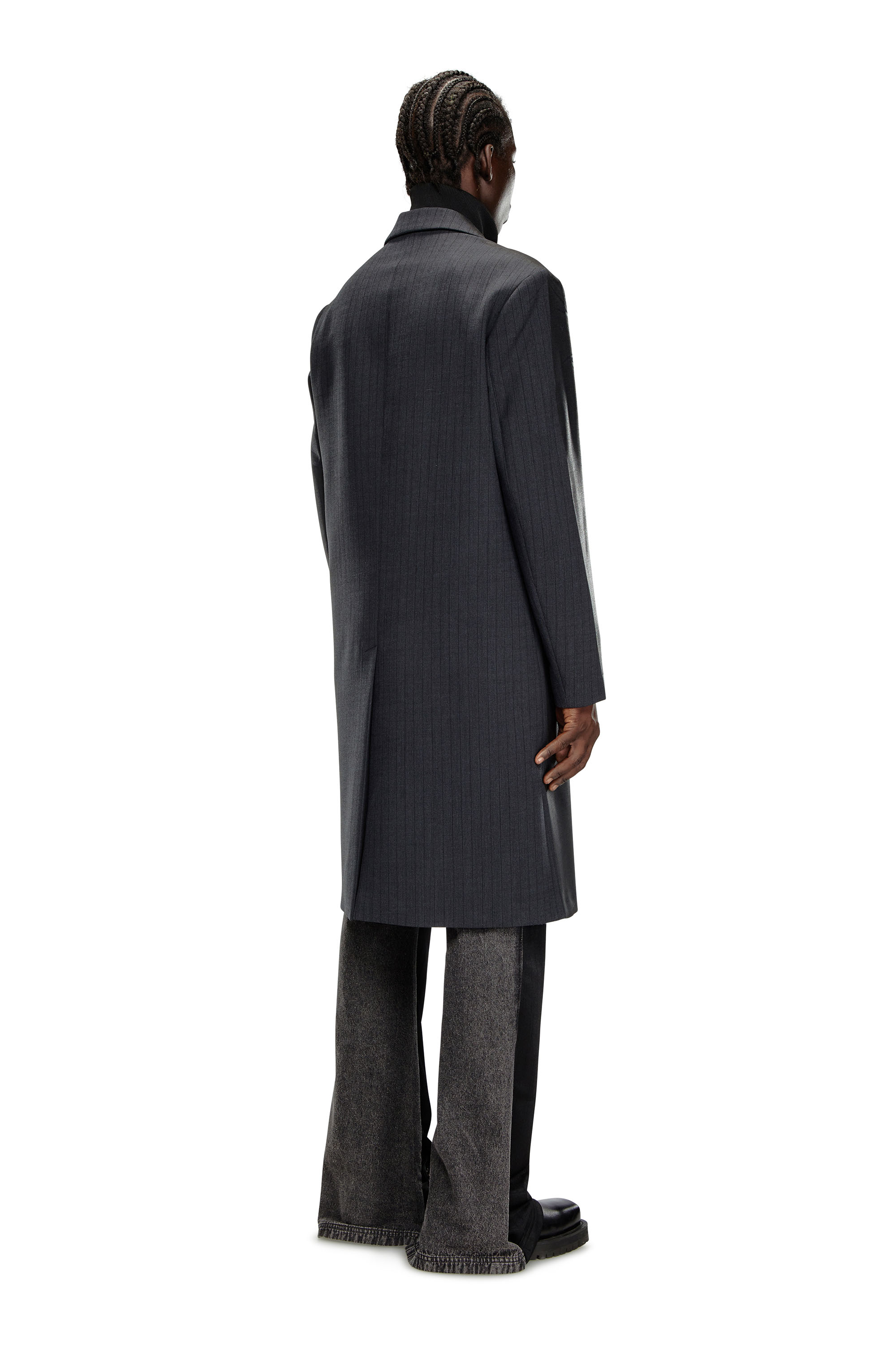 Diesel - J-DENNER, Man's Coat in pinstriped cool wool in Black - 4