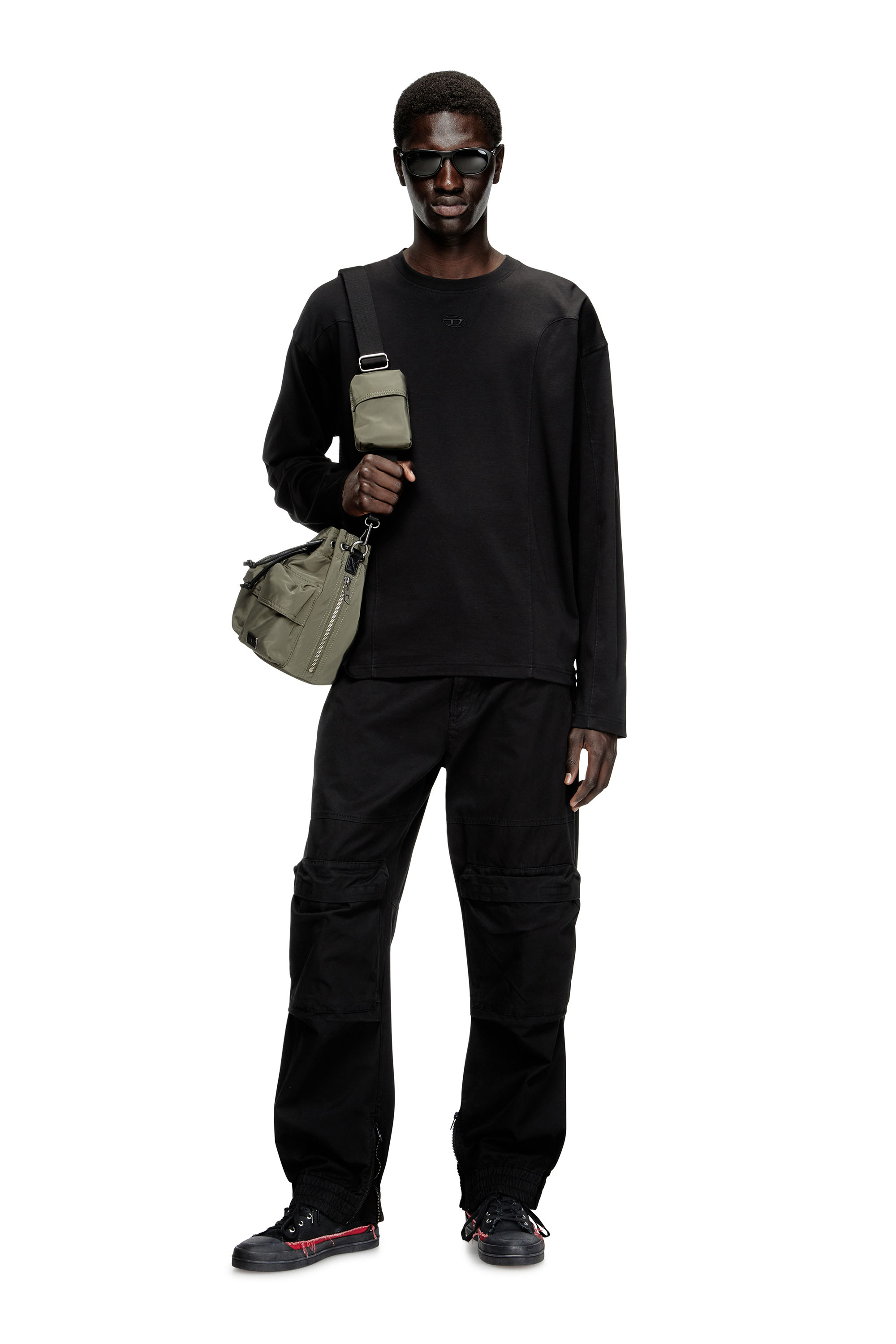 Diesel - T-BOXT-LS-INT, Man's Long-sleeve T-shirt with panels in Black - 1