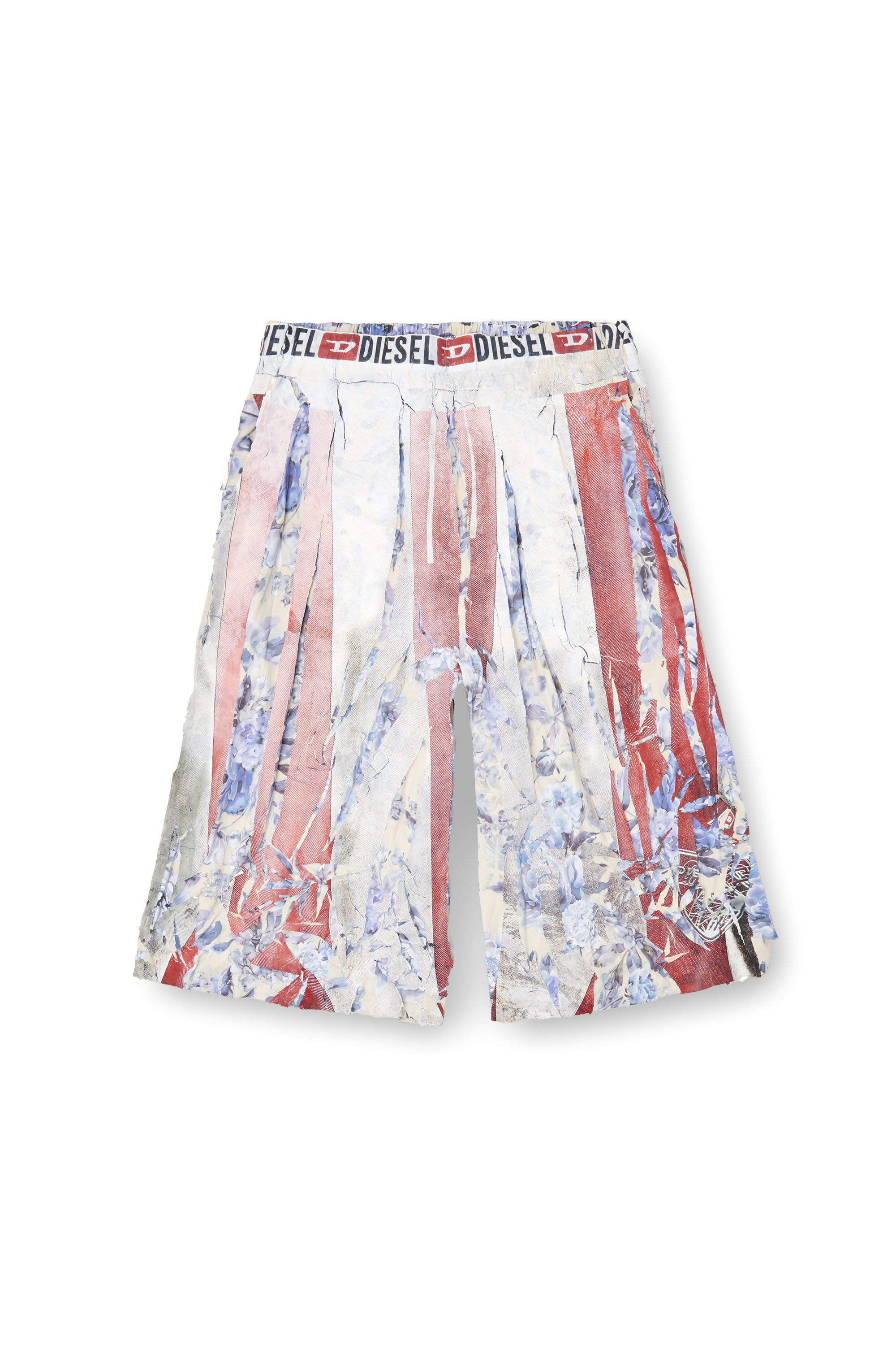 Diesel - P-HELGE, Unisex's Floral shorts with cracked over-print in Red/White - 4