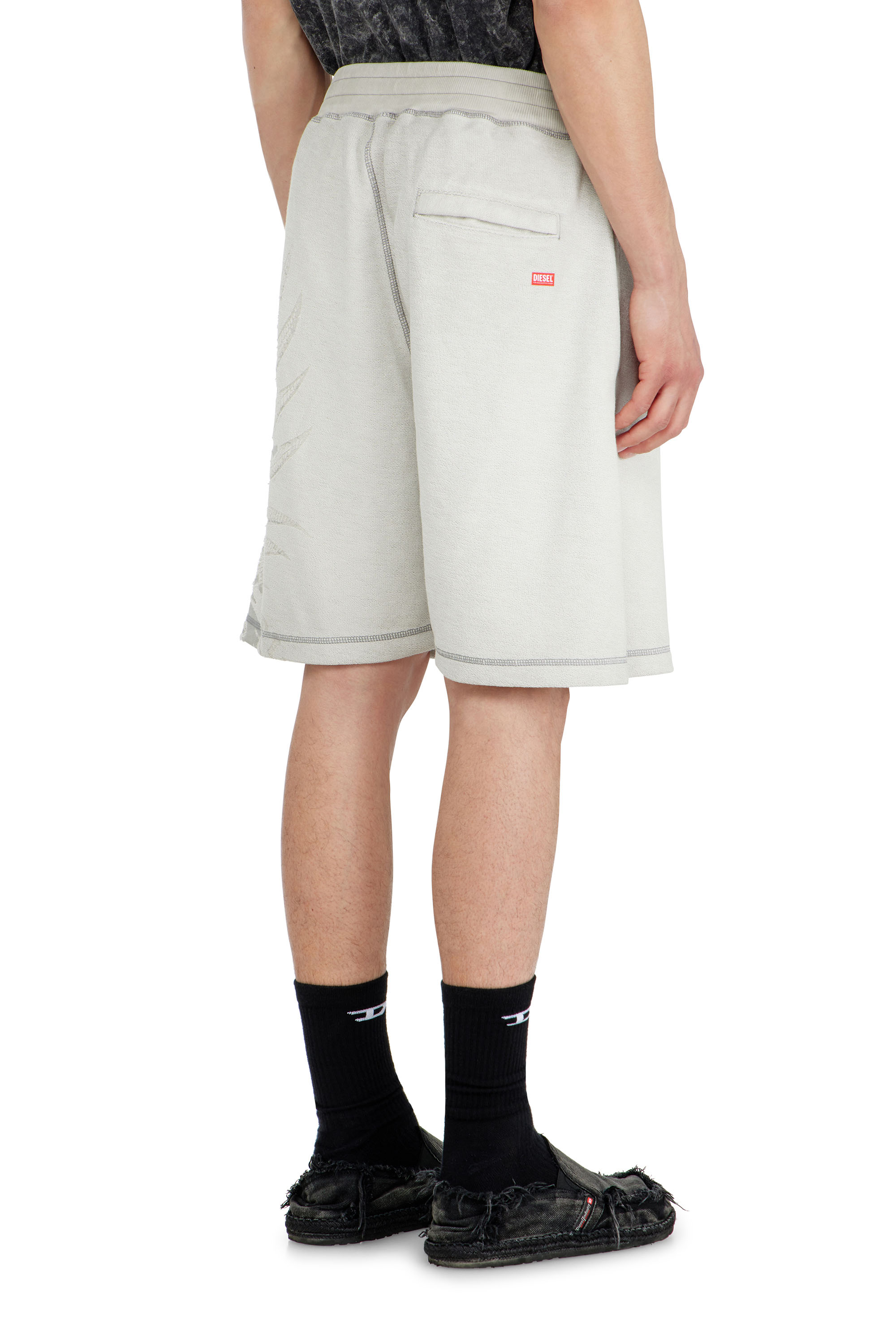 Diesel - P-RAWCROW, Man's Sweatshorts with d&eacute;vor&eacute; motifs in Light Grey - 4