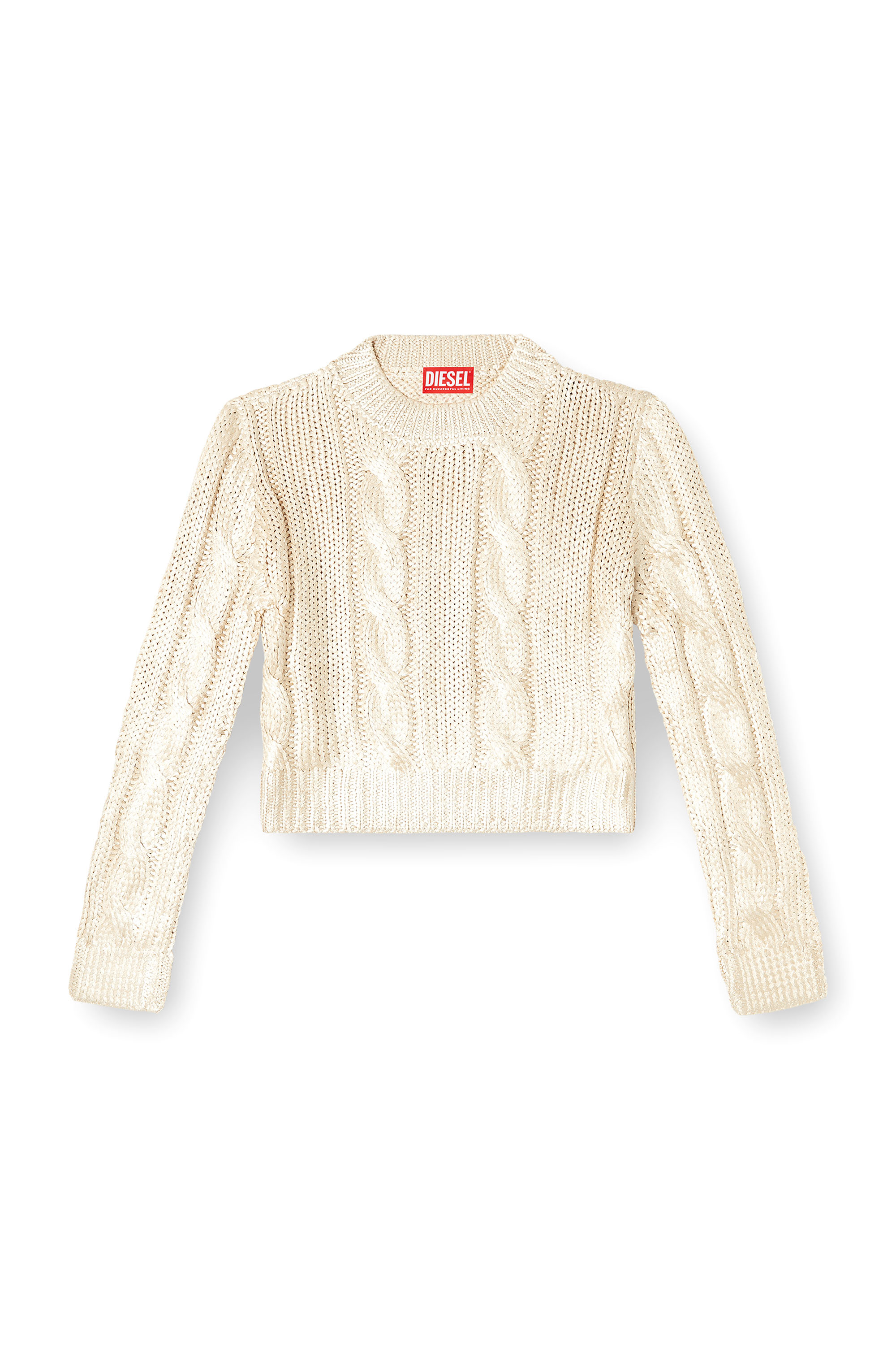 Diesel - M-MICCHA, Woman's Cable-knit jumper with shiny effect in Beige - 2