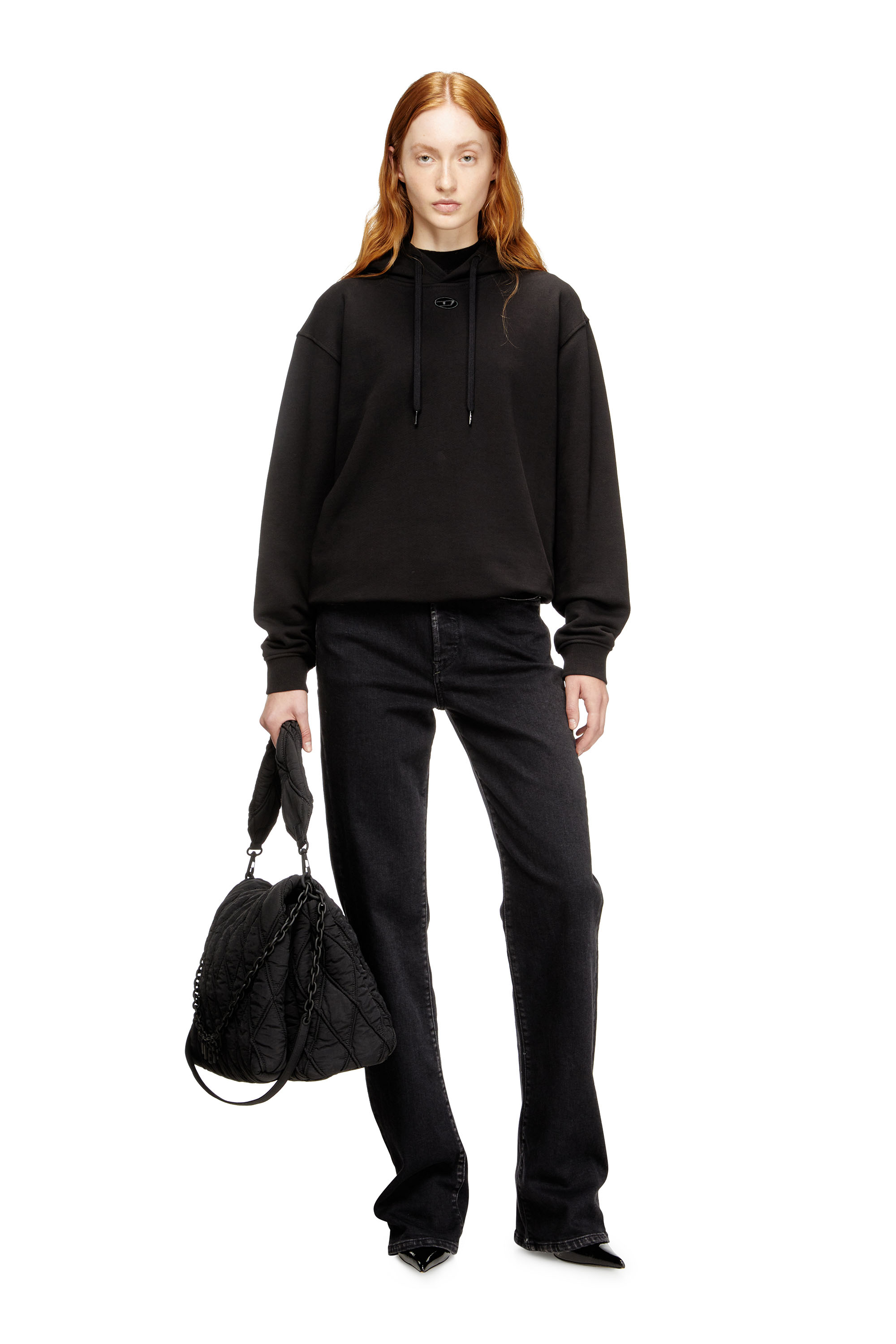 Diesel - F-NORMY-HOOD-OD, Woman's Hoodie in cotton with Oval D logo in Black - 1