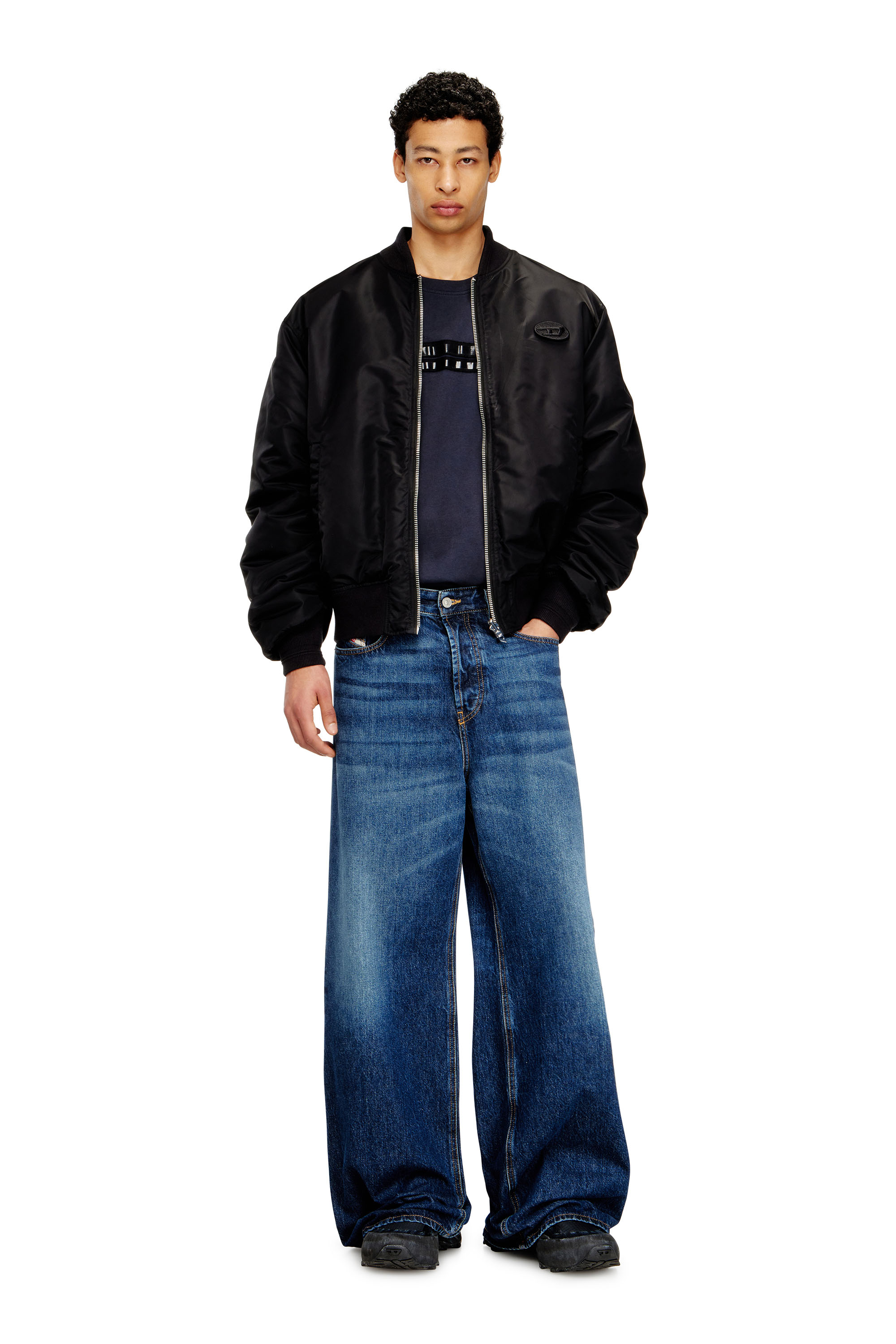 Diesel - T-REDDY, Man's Regular cotton T-shirt with framis bands in Dark Blue - 2