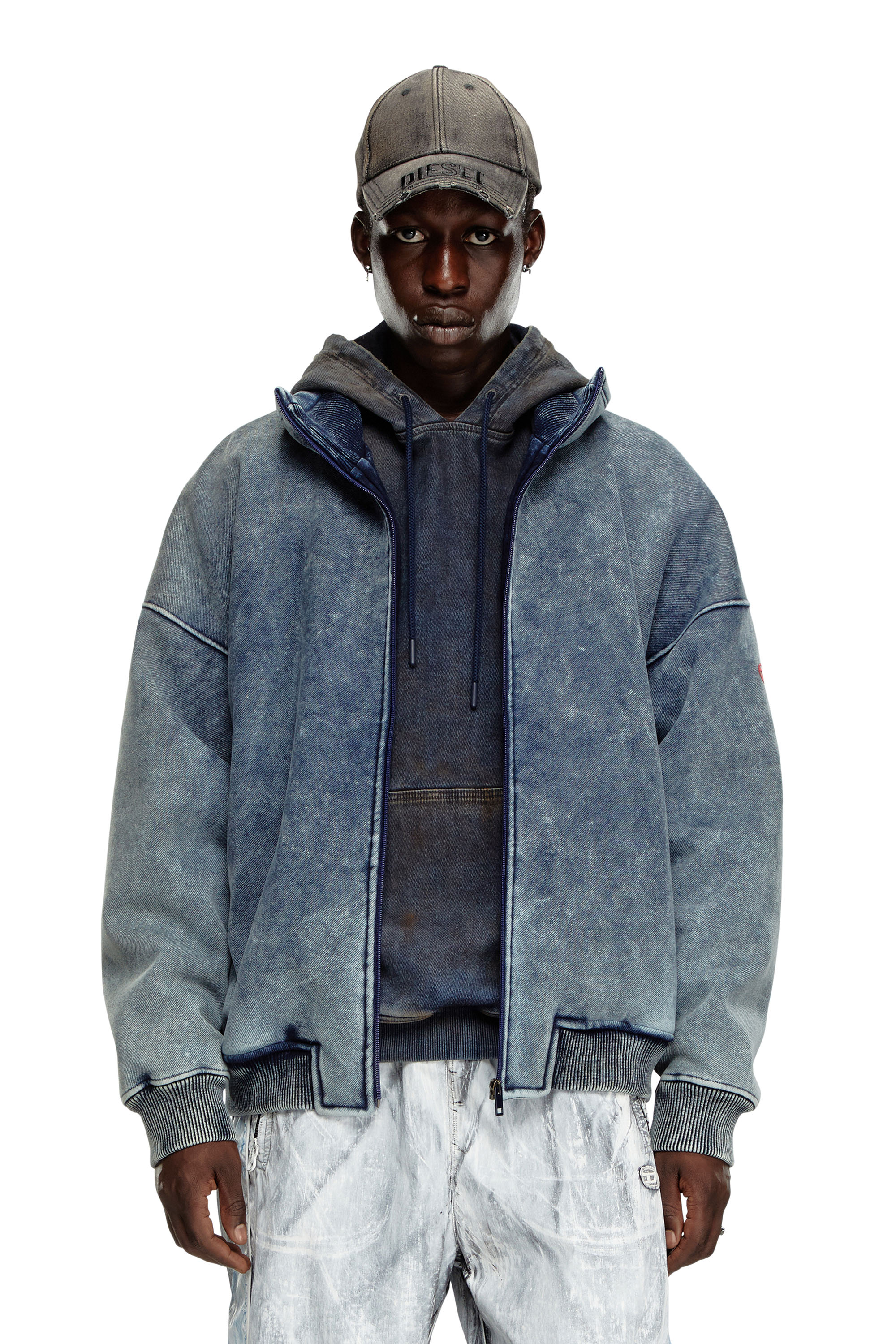 S-BATEL, Medium blue Diesel - S-BATEL, Man's Jacket in teddy-bonded jersey in Medium blue - 3