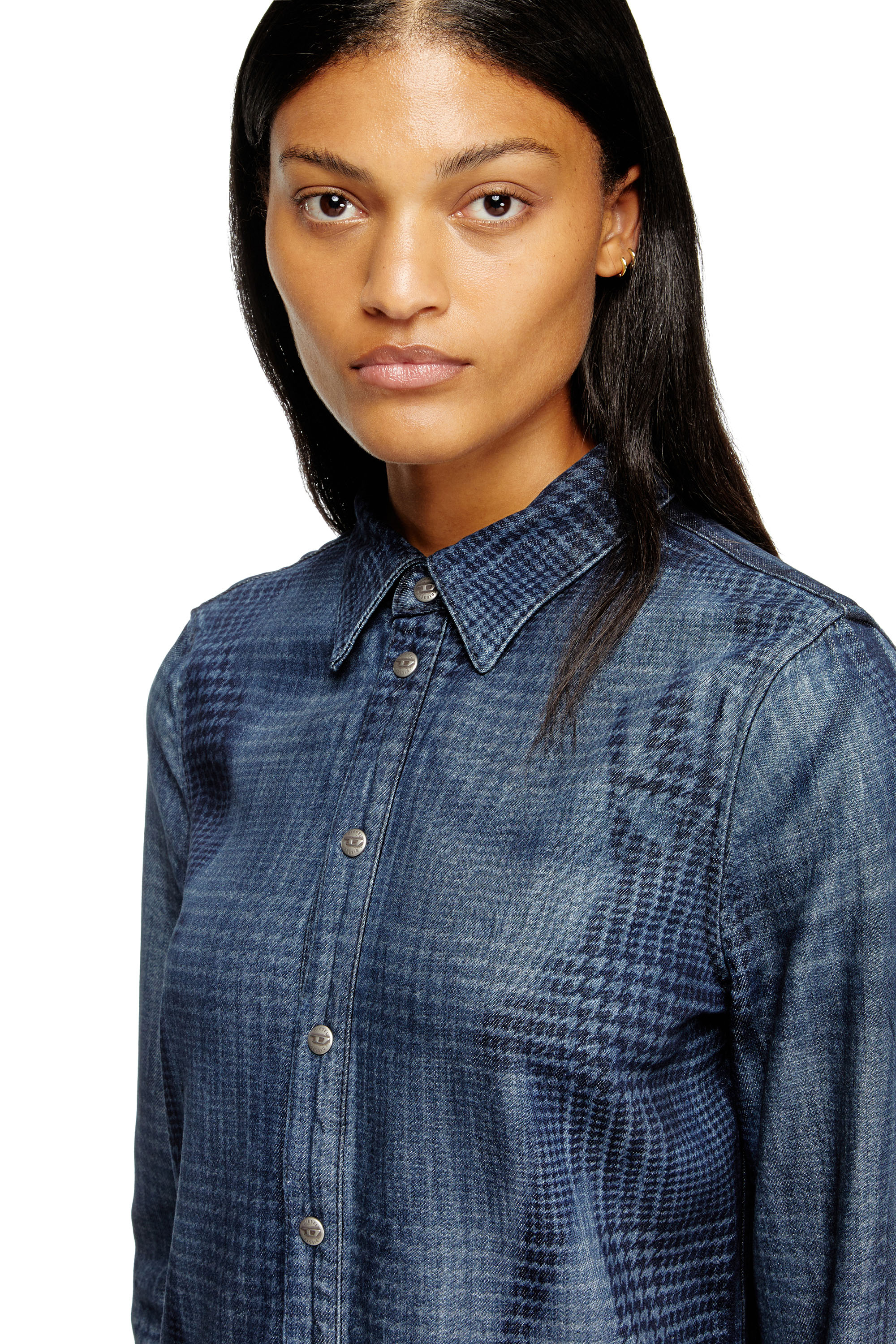 DE-EAZY DRESS-S, Blue Diesel - DE-EAZY DRESS-S, Woman's Shirt dress in fluid Prince of Wales denim in Blue - 5