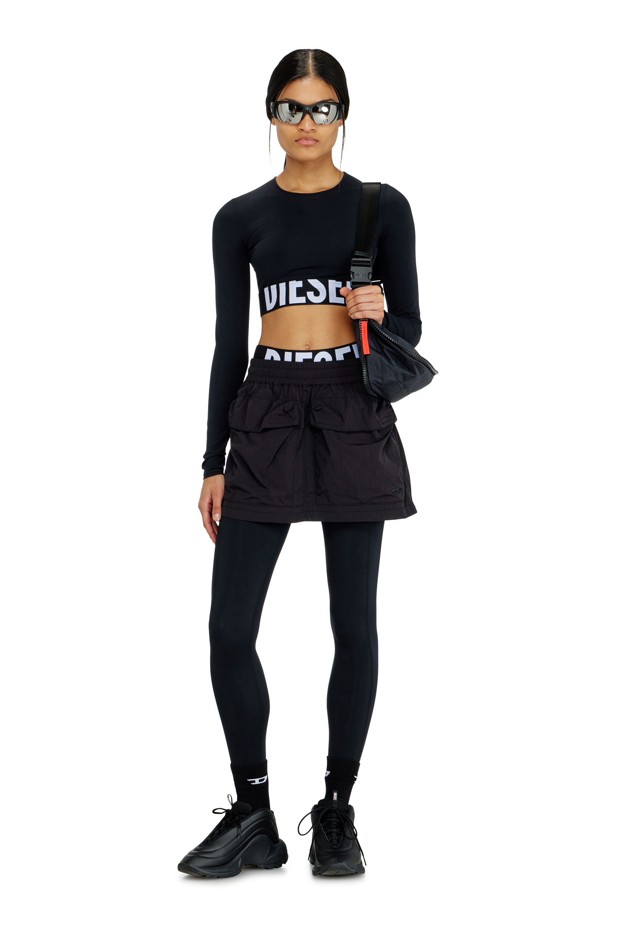 Diesel - MELISSA-D-POP, Woman's Microfibre crop top with cut-off logo in Black - 6